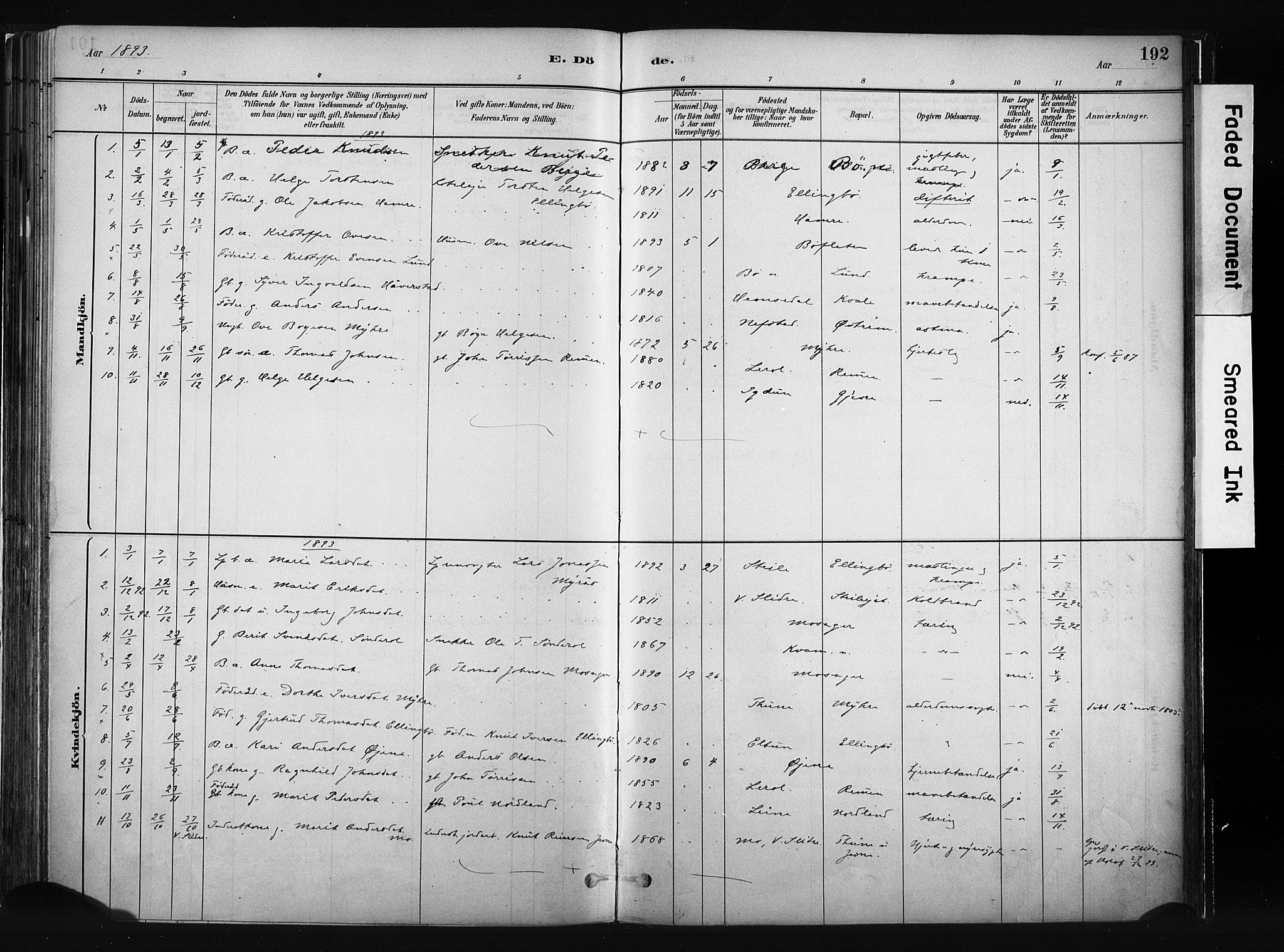 Vang prestekontor, Valdres, SAH/PREST-140/H/Ha/L0008: Parish register (official) no. 8, 1882-1910, p. 192
