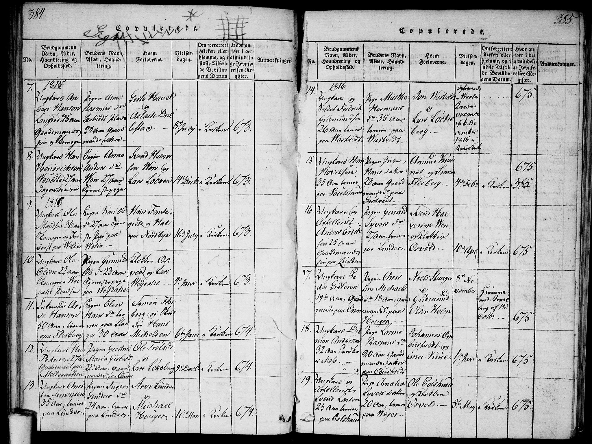 Våler prestekontor Kirkebøker, SAO/A-11083/G/Ga/L0001: Parish register (copy) no. I 1, 1815-1839, p. 384-385