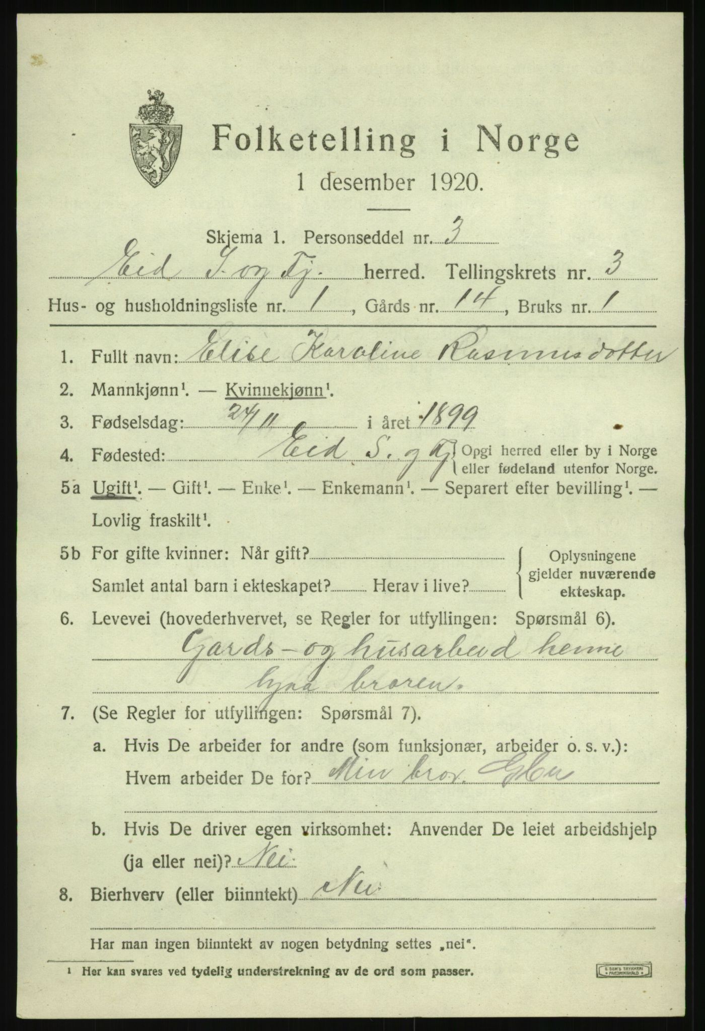 SAB, 1920 census for Eid, 1920, p. 2002