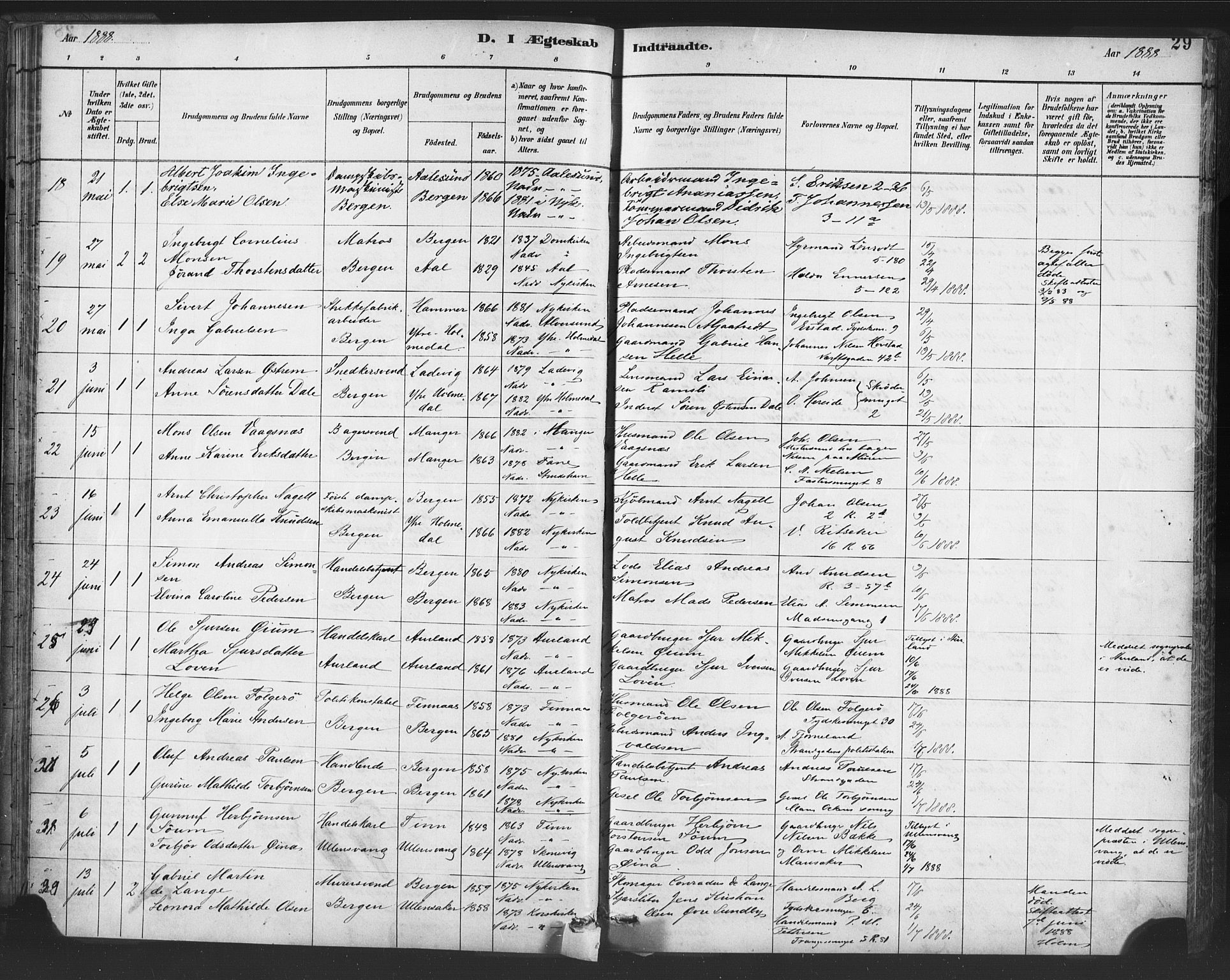 Nykirken Sokneprestembete, SAB/A-77101/H/Haa/L0033: Parish register (official) no. D 3, 1884-1895, p. 29