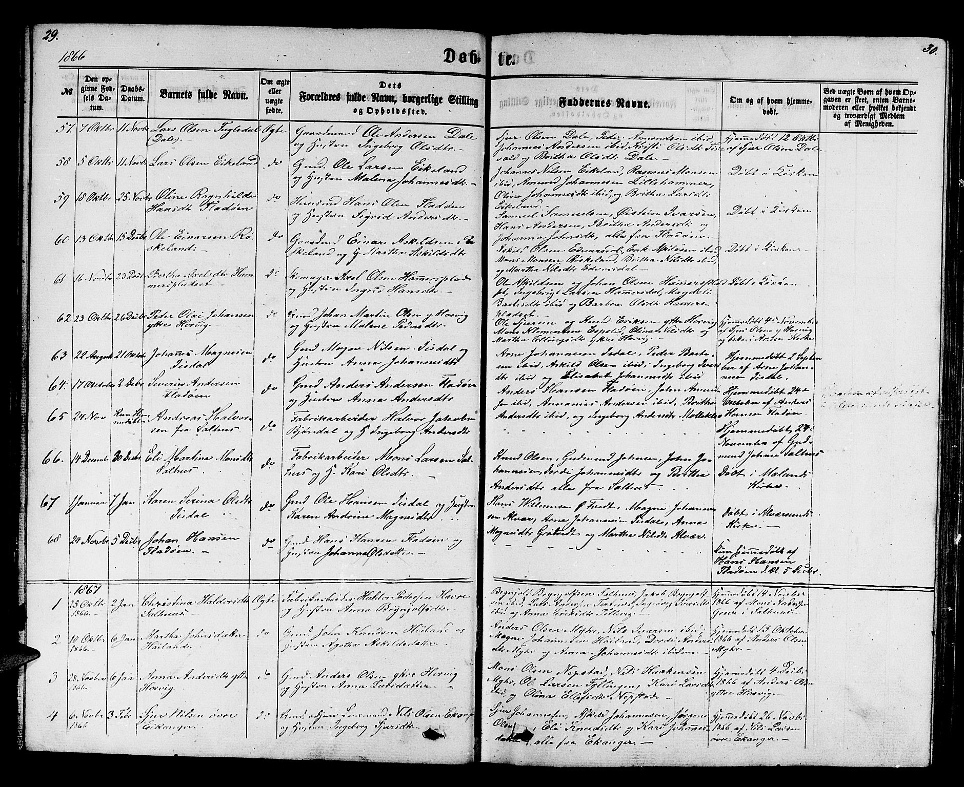 Hamre sokneprestembete, SAB/A-75501/H/Ha/Hab: Parish register (copy) no. B 2, 1863-1880, p. 29-30