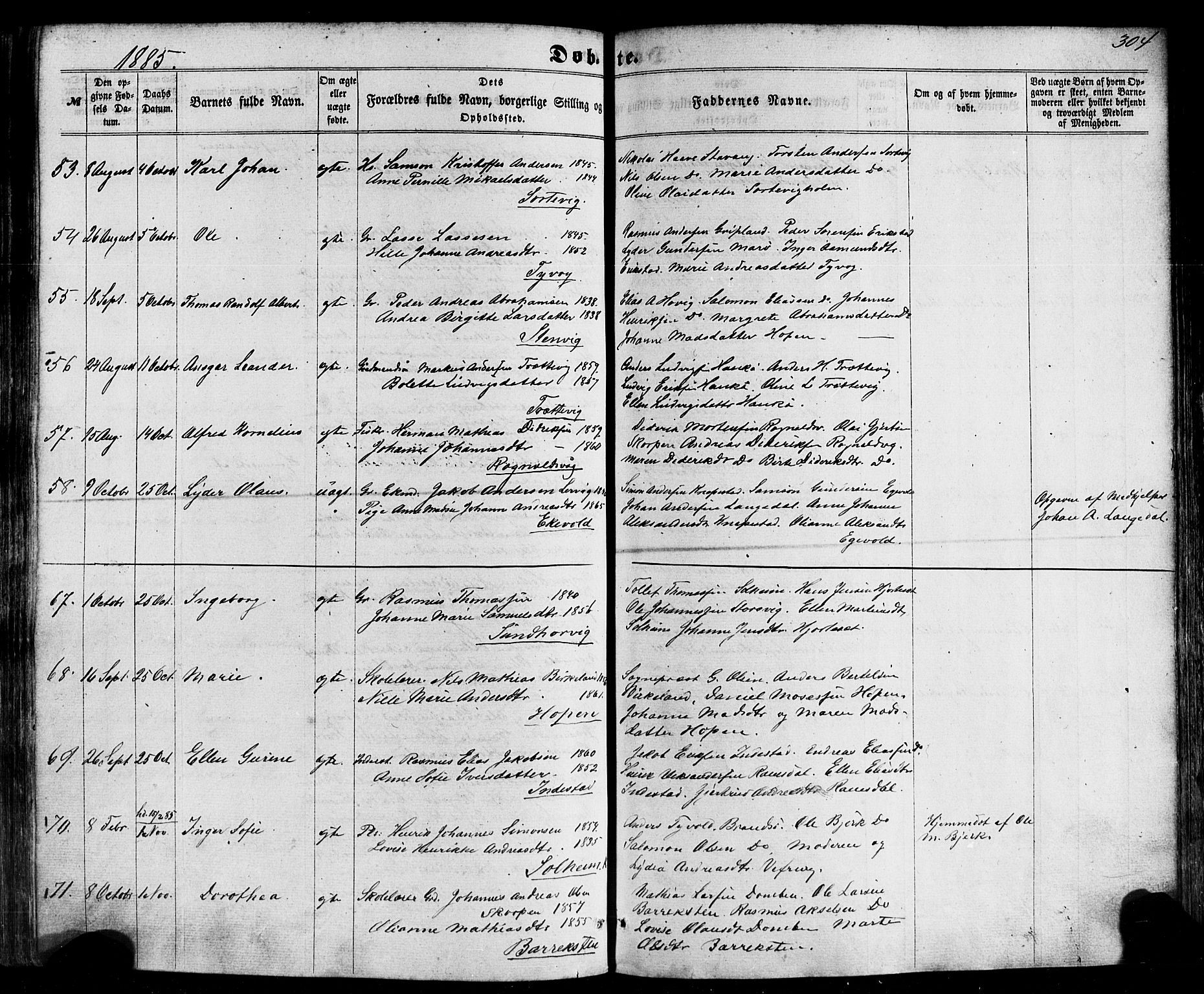 Kinn sokneprestembete, AV/SAB-A-80801/H/Haa/Haaa/L0006: Parish register (official) no. A 6, 1857-1885, p. 304