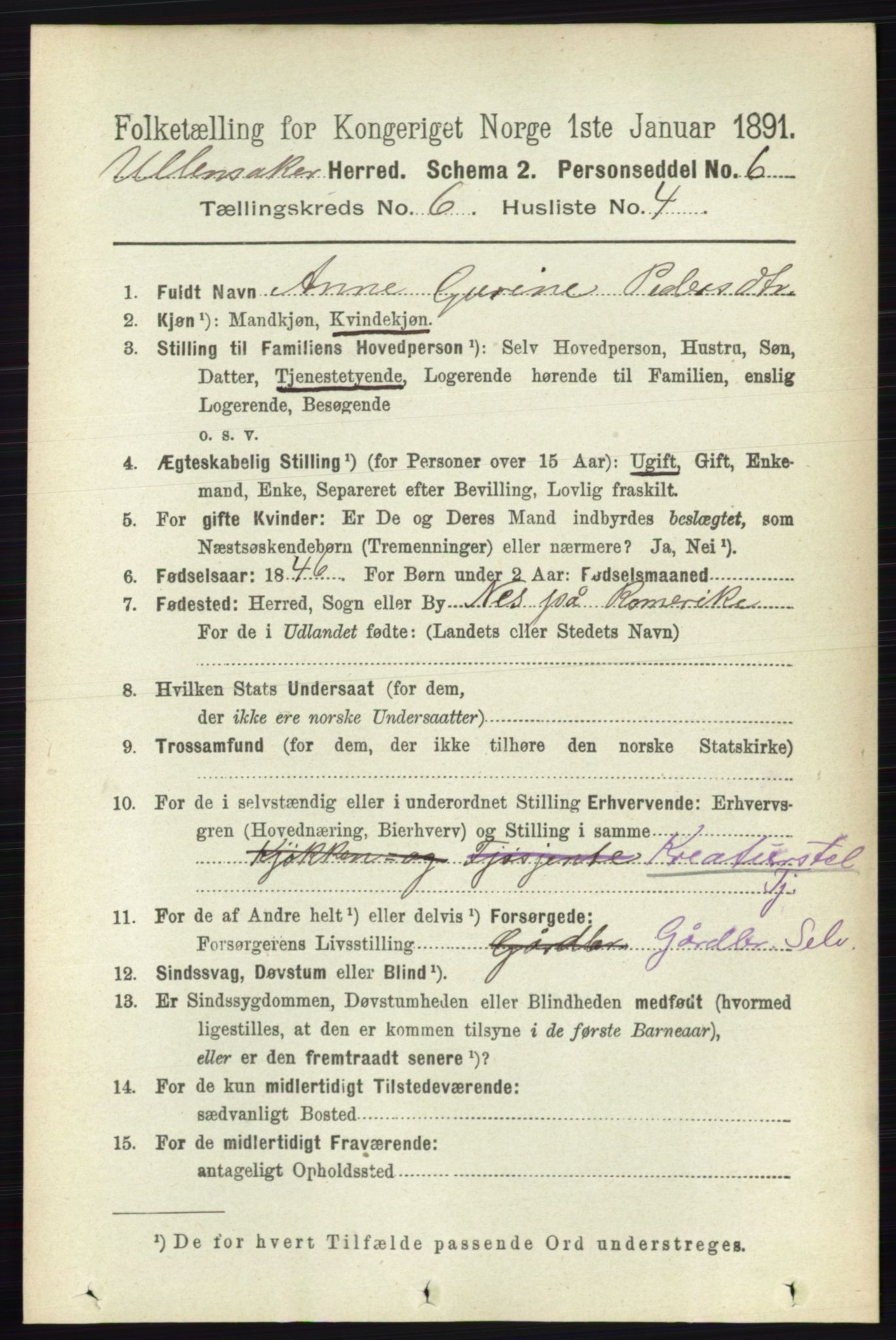 RA, 1891 census for 0235 Ullensaker, 1891, p. 2551