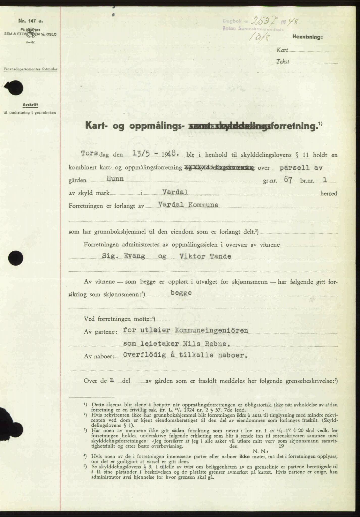 Toten tingrett, SAH/TING-006/H/Hb/Hbc/L0020: Mortgage book no. Hbc-20, 1948-1948, Diary no: : 2537/1948