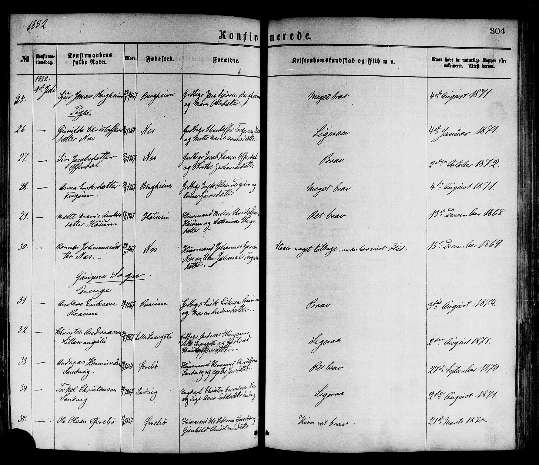 Luster sokneprestembete, SAB/A-81101/H/Haa/Haaa/L0010: Parish register (official) no. A 10, 1871-1886, p. 304