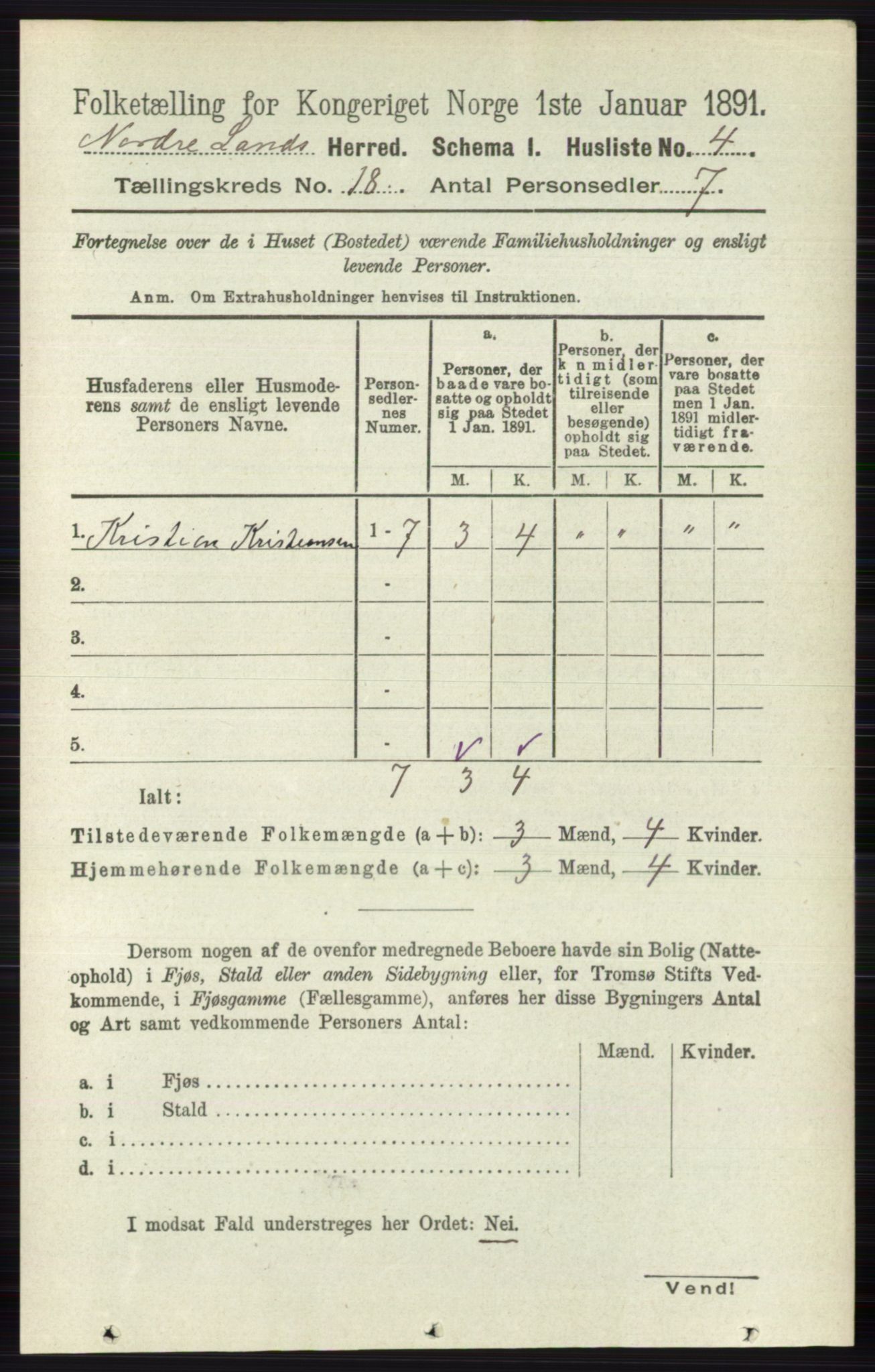 RA, 1891 census for 0538 Nordre Land, 1891, p. 4357