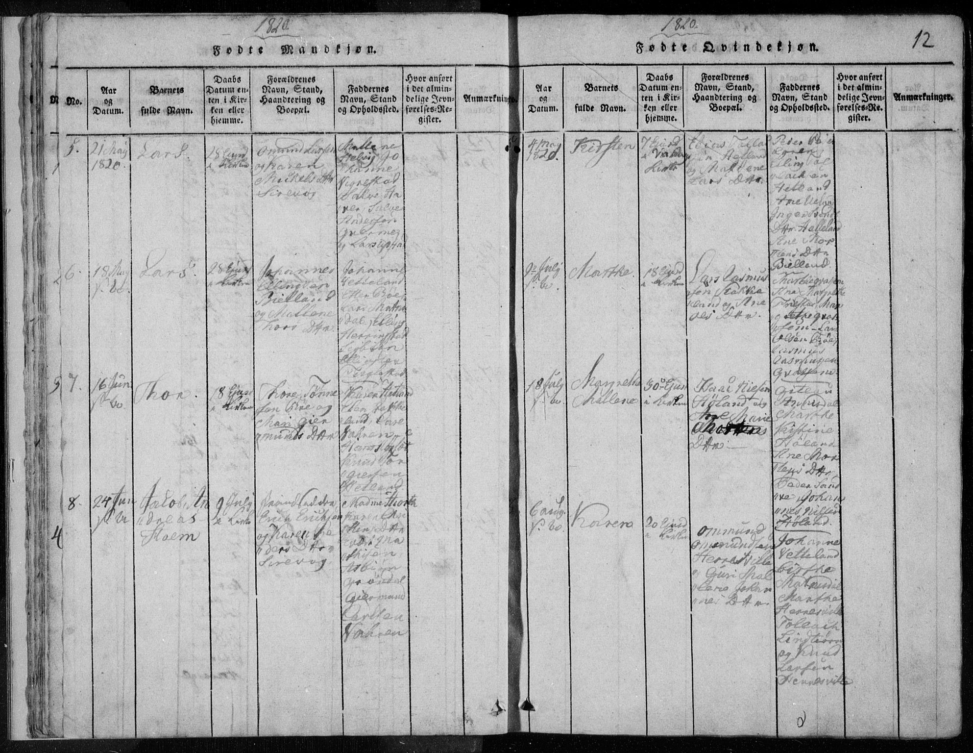 Eigersund sokneprestkontor, AV/SAST-A-101807/S08/L0008: Parish register (official) no. A 8, 1816-1847, p. 12