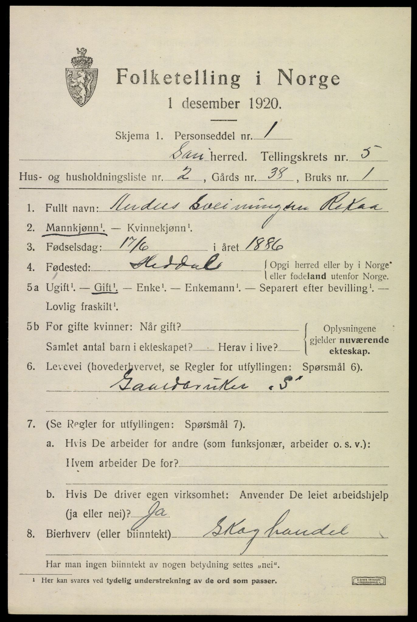 SAKO, 1920 census for Sauherad, 1920, p. 4529