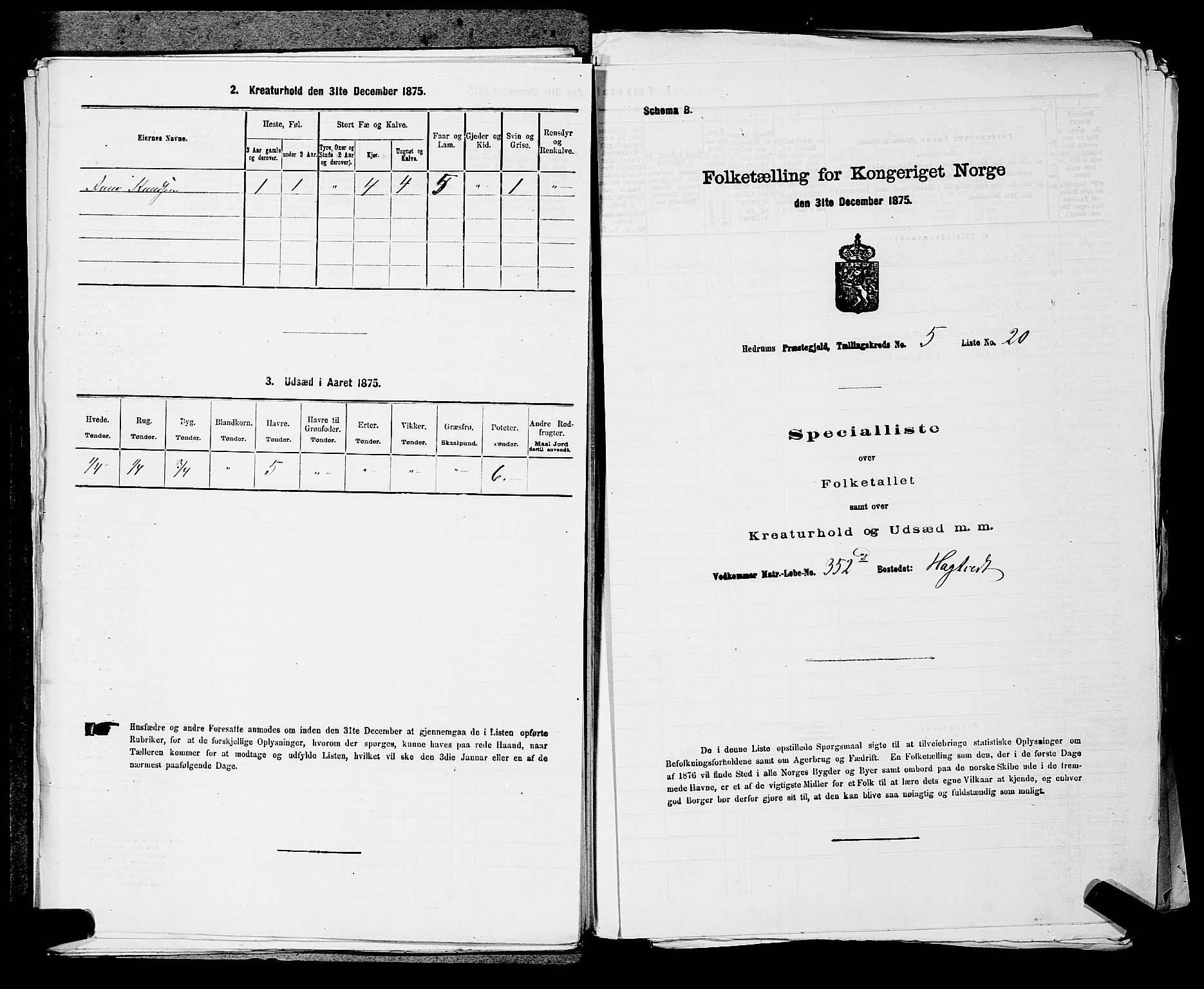 SAKO, 1875 census for 0727P Hedrum, 1875, p. 531