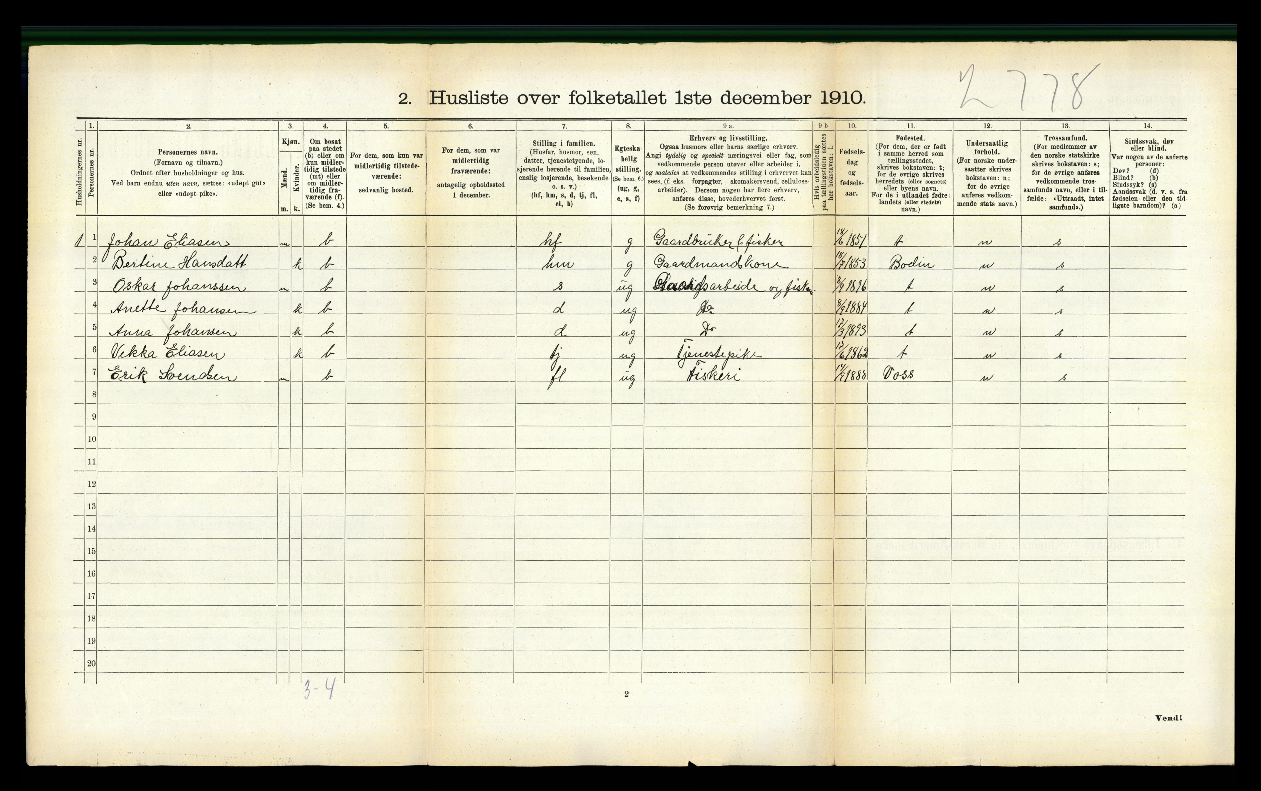 RA, 1910 census for Kjerringøy, 1910, p. 122