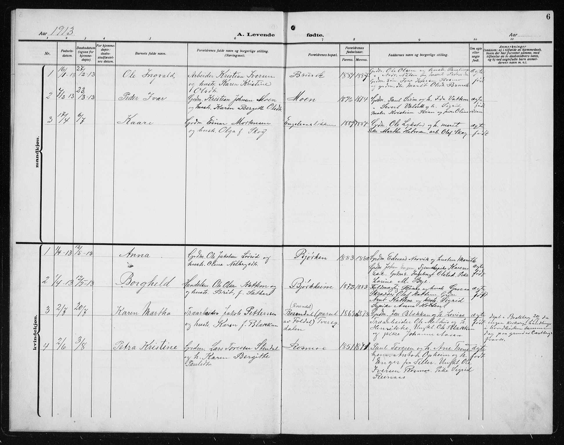 Ministerialprotokoller, klokkerbøker og fødselsregistre - Sør-Trøndelag, SAT/A-1456/608/L0342: Parish register (copy) no. 608C08, 1912-1938, p. 6