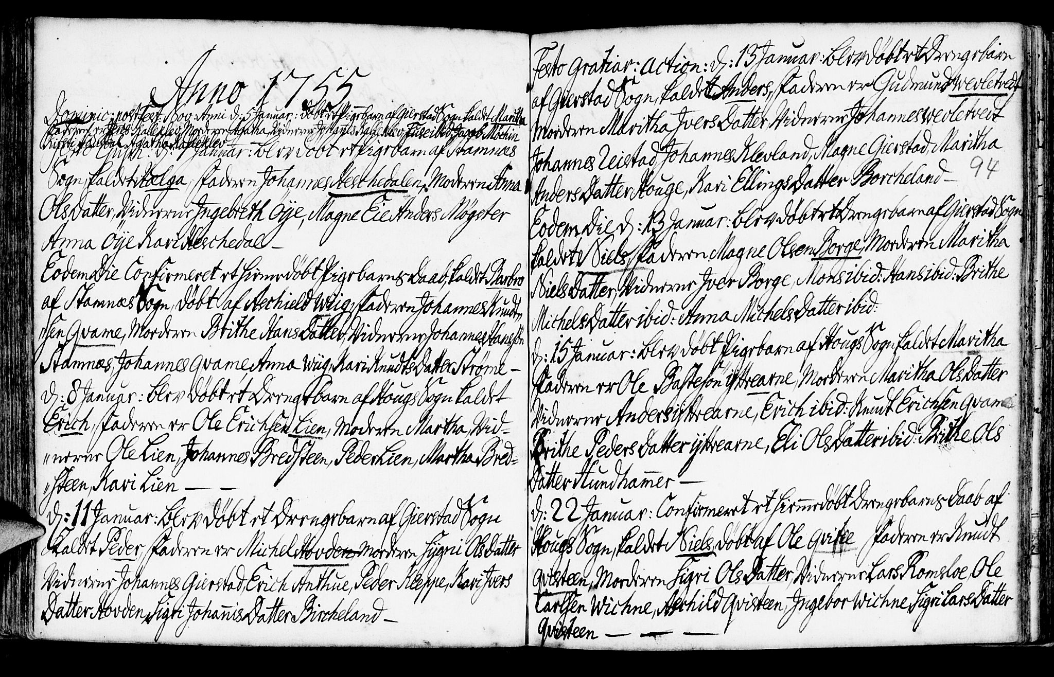 Haus sokneprestembete, SAB/A-75601/H/Haa: Parish register (official) no. A 6, 1748-1758, p. 94