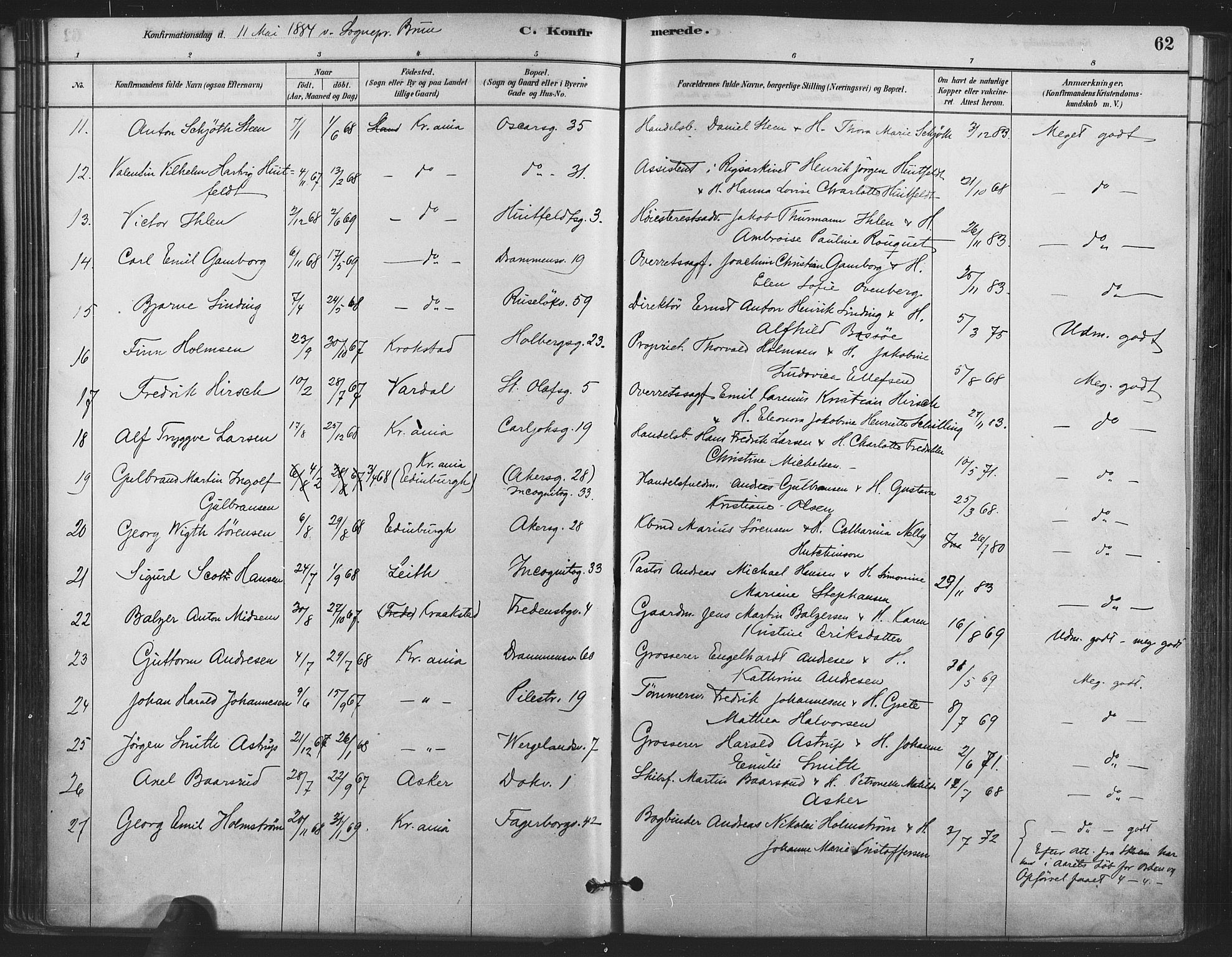 Trefoldighet prestekontor Kirkebøker, AV/SAO-A-10882/F/Fb/L0003: Parish register (official) no. II 3, 1881-1895, p. 62