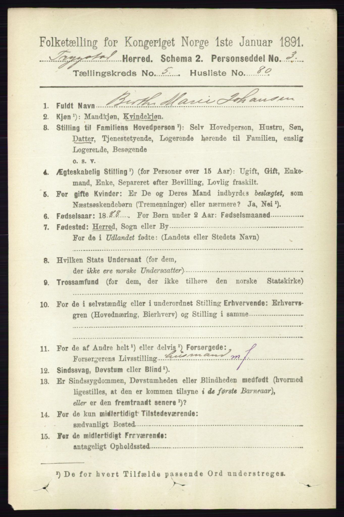 RA, 1891 Census for 0122 Trøgstad, 1891, p. 2419