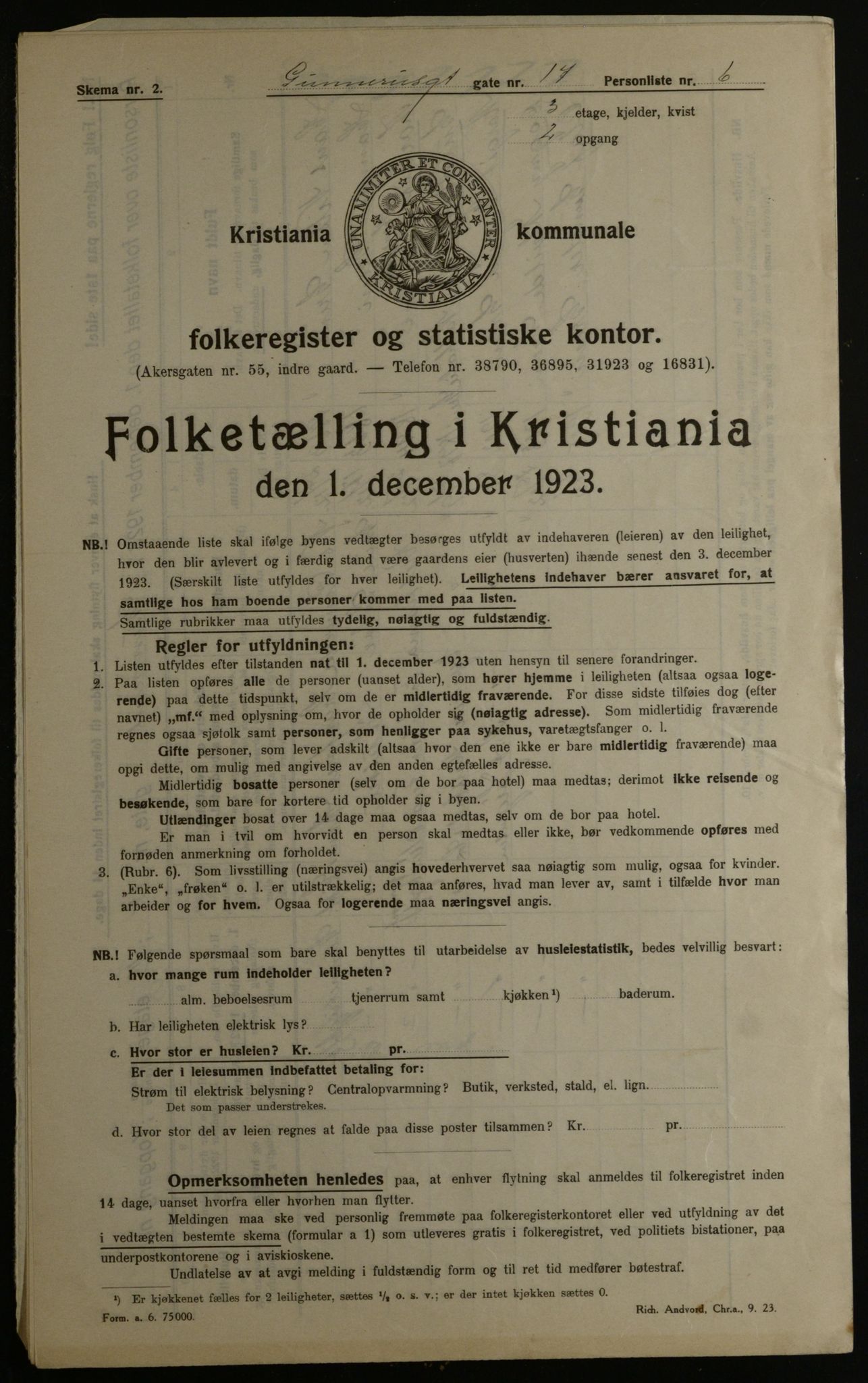 OBA, Municipal Census 1923 for Kristiania, 1923, p. 6191