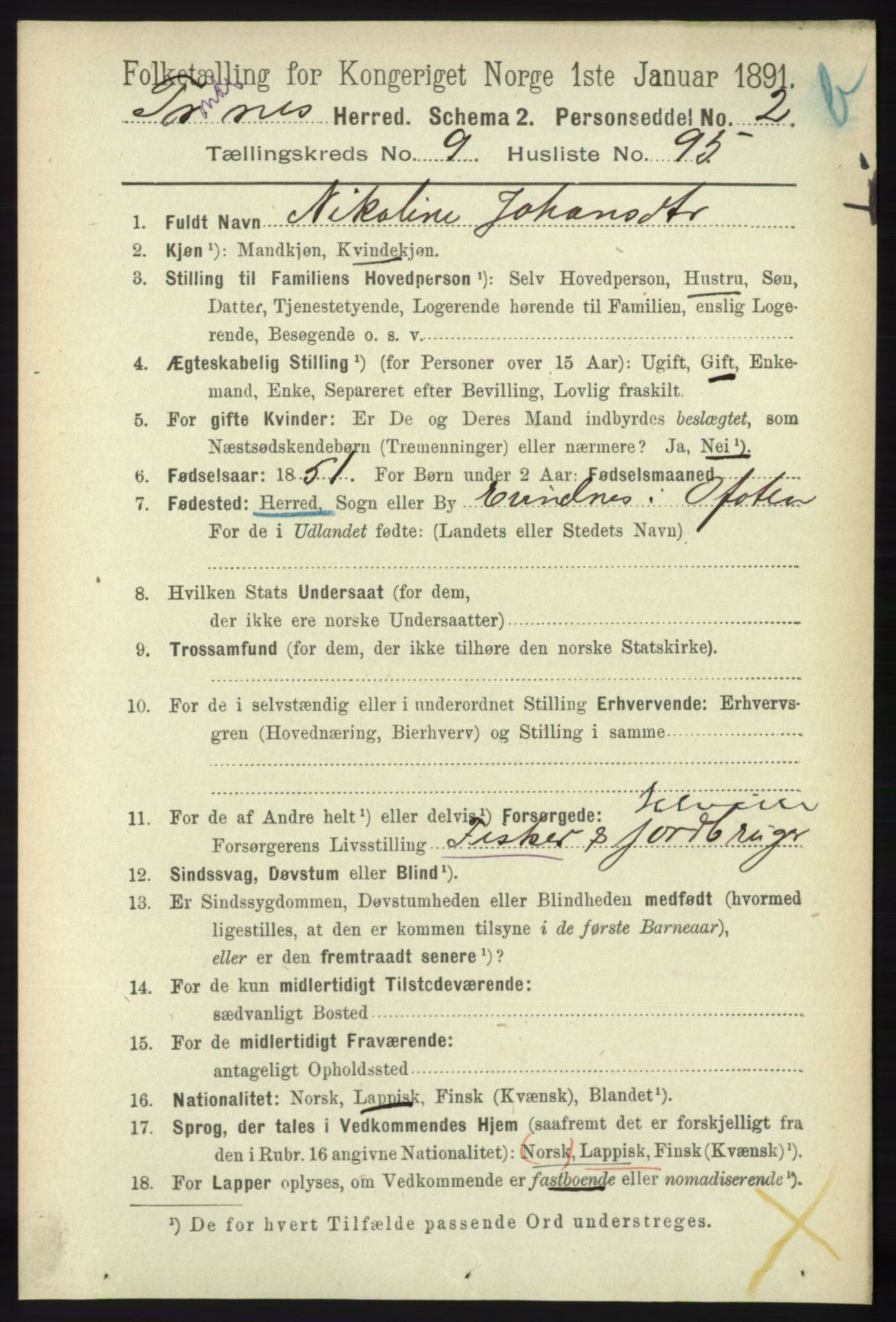 RA, 1891 census for 1914 Trondenes, 1891, p. 7237