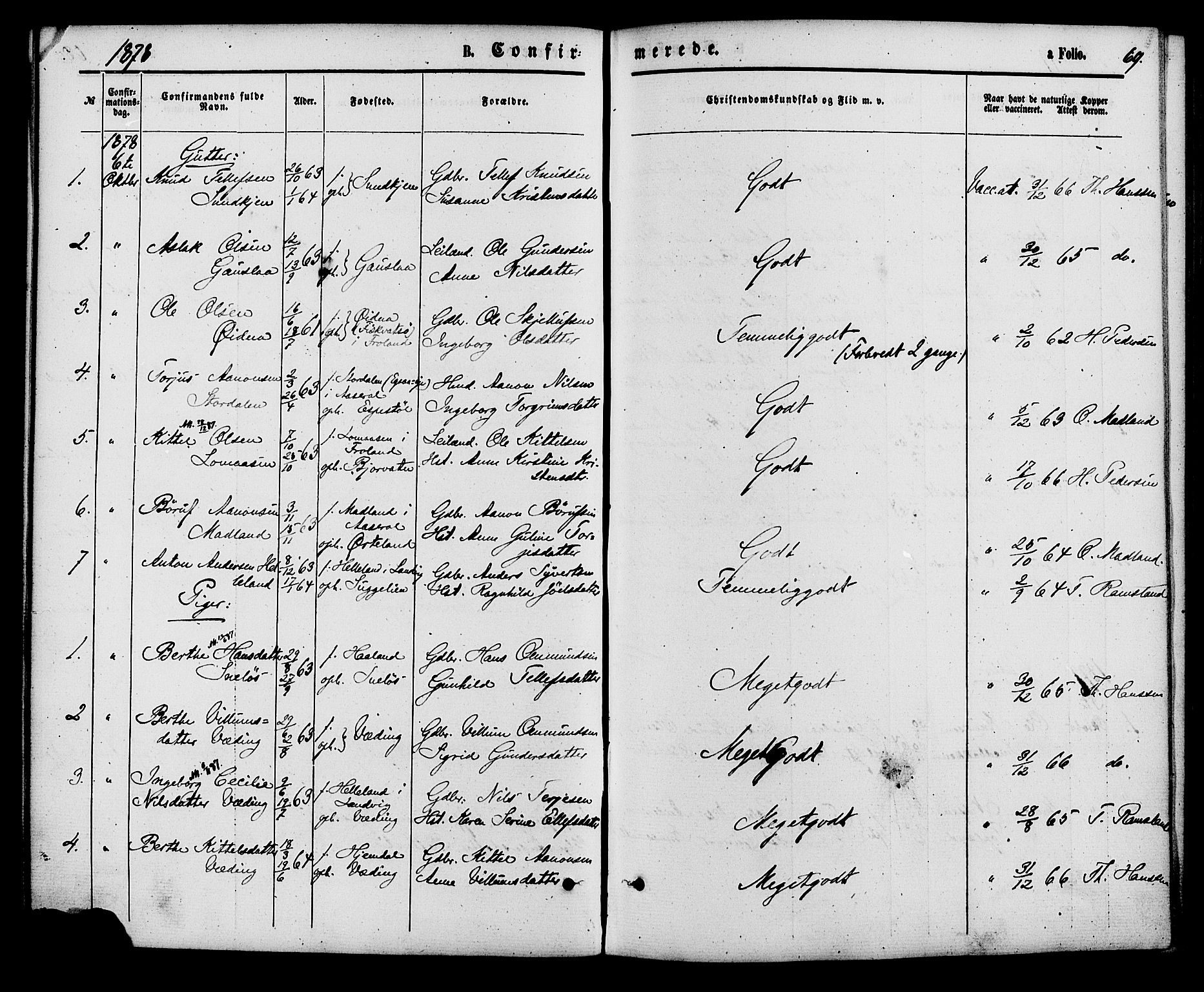 Herefoss sokneprestkontor, SAK/1111-0019/F/Fa/Faa/L0002: Parish register (official) no. A 2, 1861-1886, p. 69