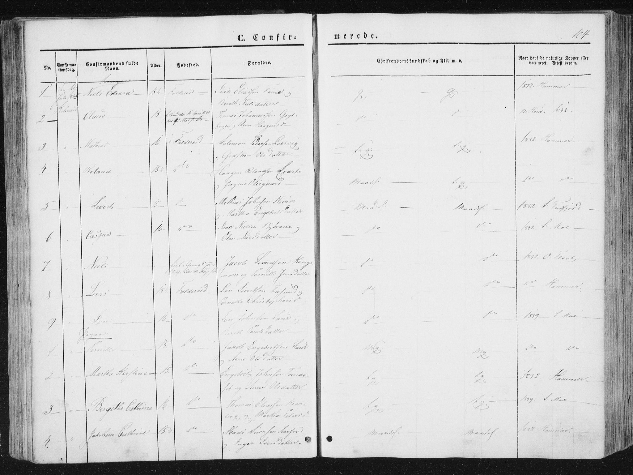 Ministerialprotokoller, klokkerbøker og fødselsregistre - Nord-Trøndelag, SAT/A-1458/780/L0640: Parish register (official) no. 780A05, 1845-1856, p. 104