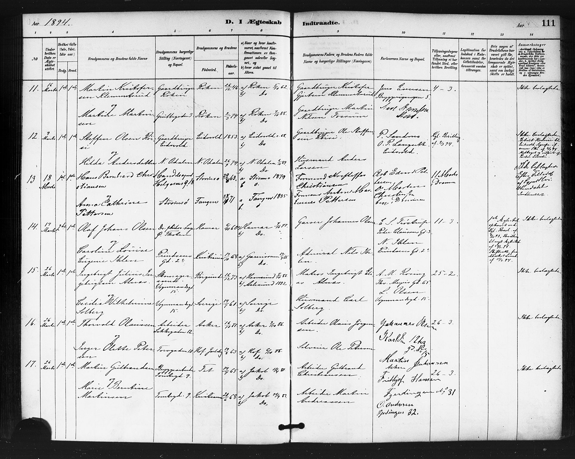 Oslo domkirke Kirkebøker, SAO/A-10752/F/Fa/L0032: Parish register (official) no. 32, 1885-1902, p. 111