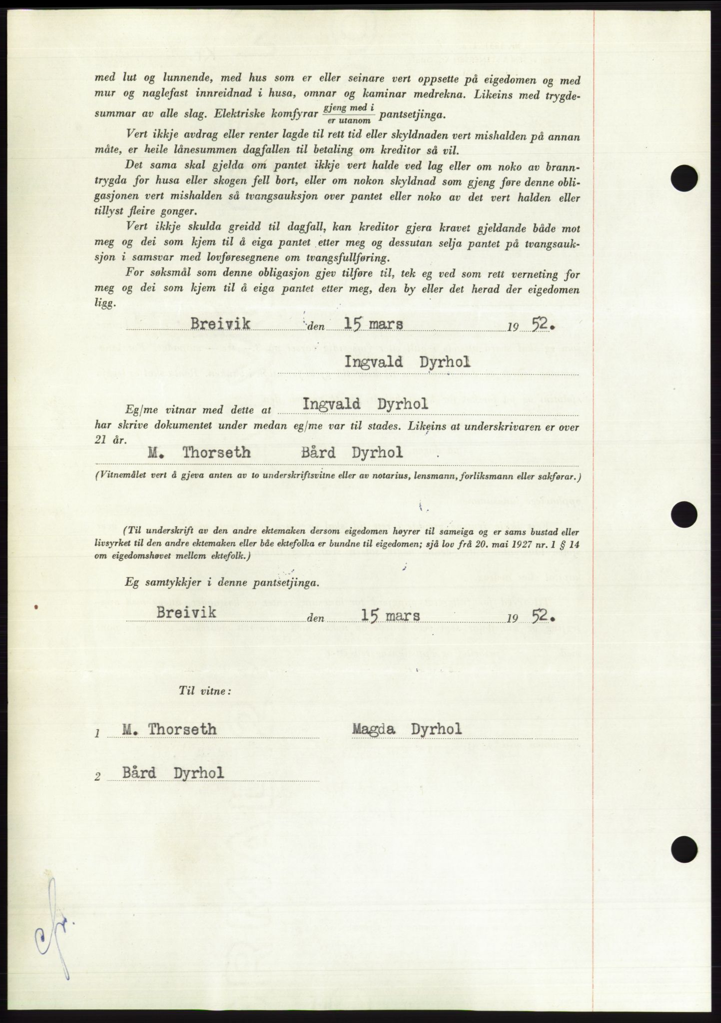 Søre Sunnmøre sorenskriveri, AV/SAT-A-4122/1/2/2C/L0121: Mortgage book no. 9B, 1951-1952, Diary no: : 488/1952