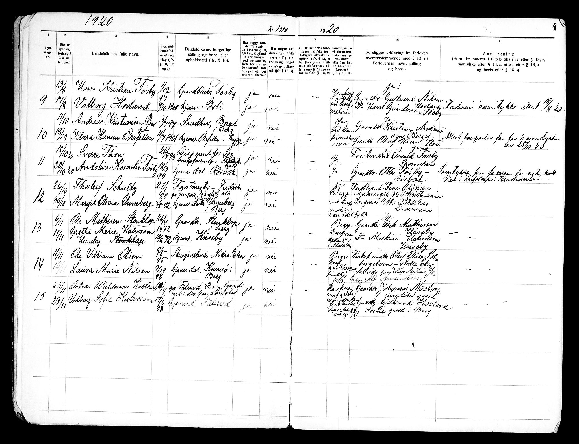 Berg prestekontor Kirkebøker, AV/SAO-A-10902/H/Ha/L0002: Banns register no. I 2, 1919-1966, p. 4