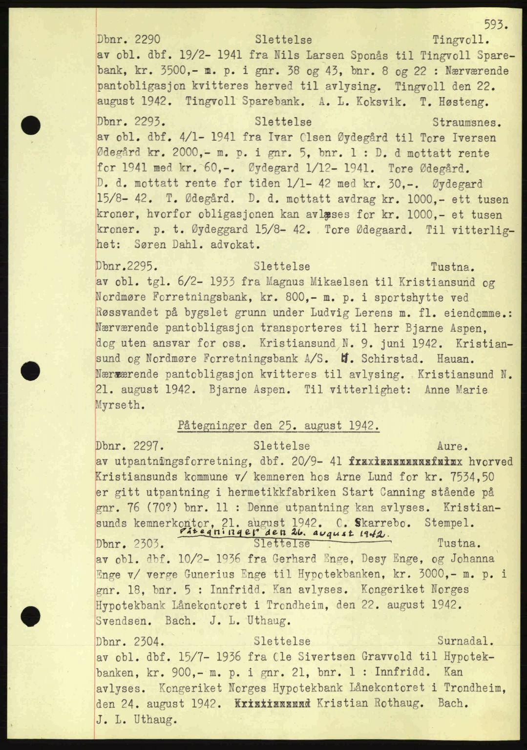 Nordmøre sorenskriveri, AV/SAT-A-4132/1/2/2Ca: Mortgage book no. C81, 1940-1945, Diary no: : 2290/1942