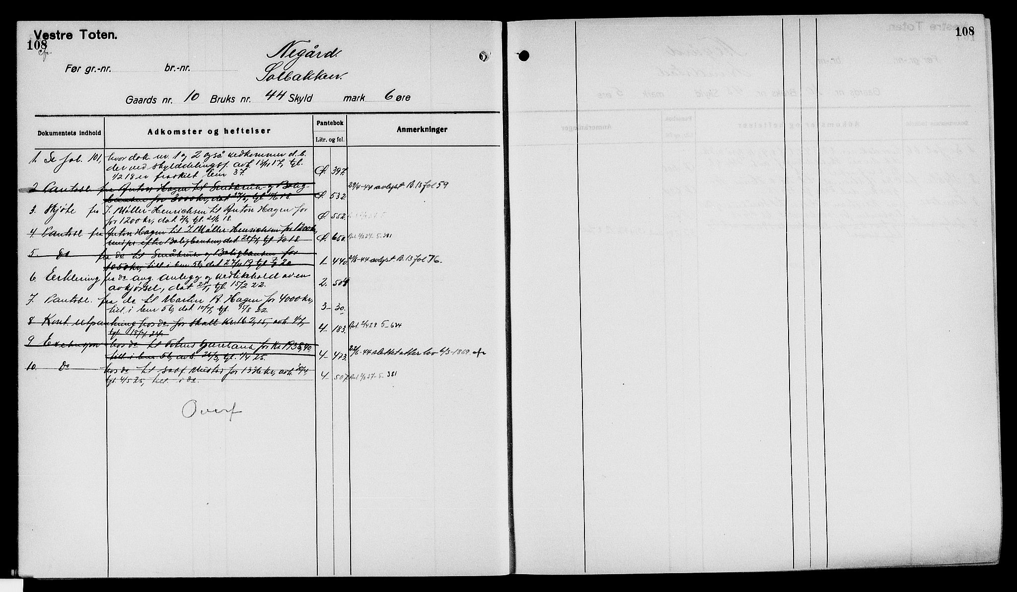 Toten tingrett, AV/SAH-TING-006/H/Ha/Haa/L0040: Mortgage register no. 40, 1925, p. 108