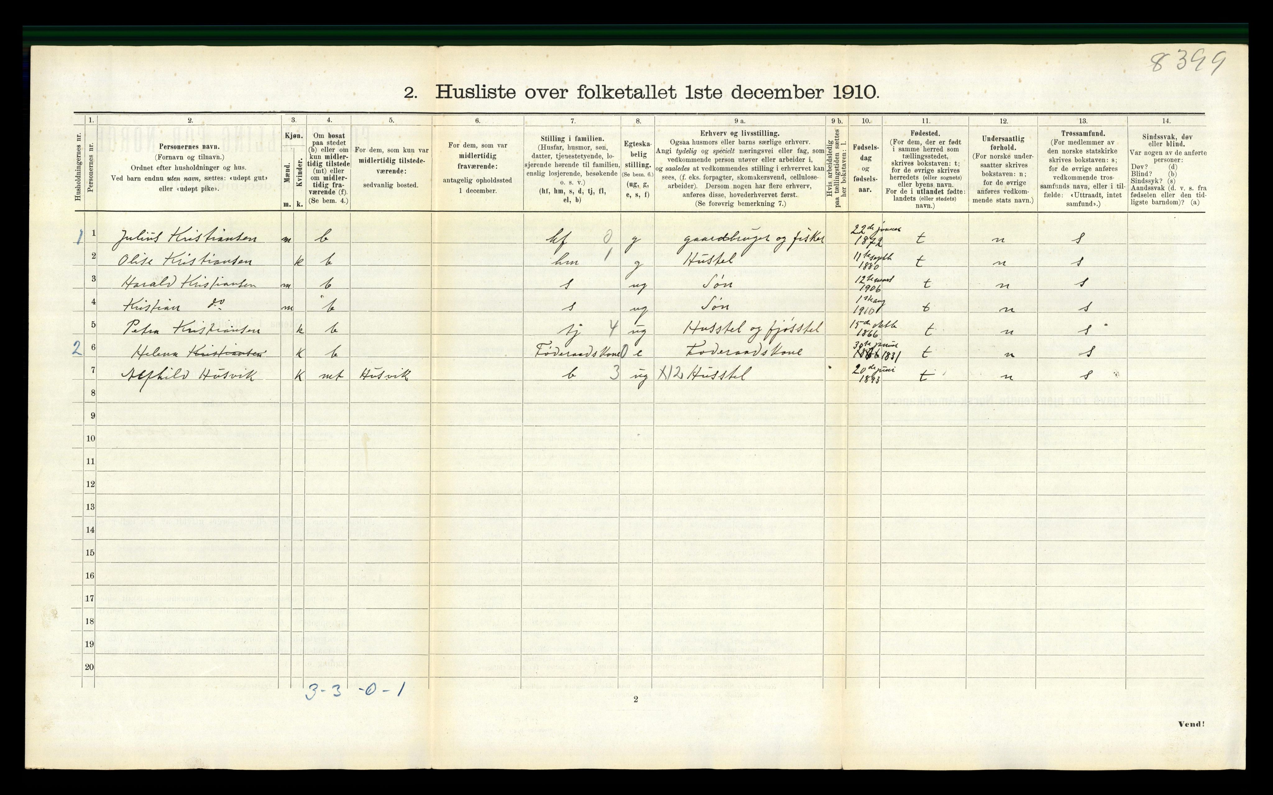 RA, 1910 census for Fosnes, 1910, p. 756