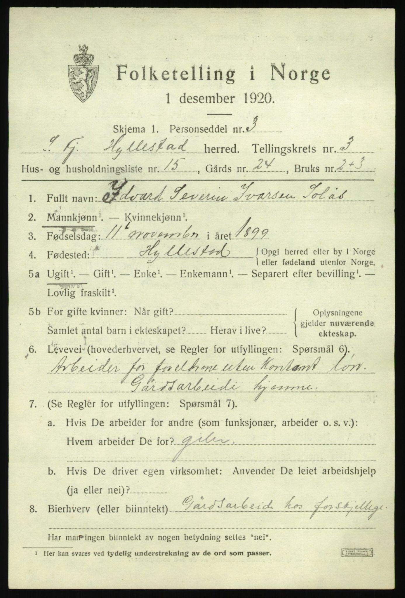 SAB, 1920 census for Hyllestad, 1920, p. 1814