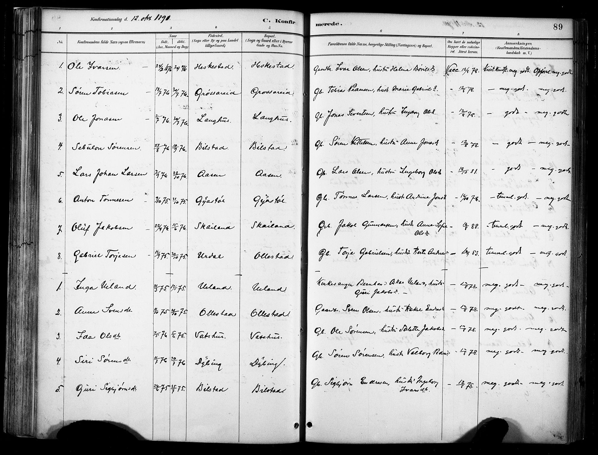 Lund sokneprestkontor, AV/SAST-A-101809/S06/L0012: Parish register (official) no. A 11, 1887-1921, p. 89