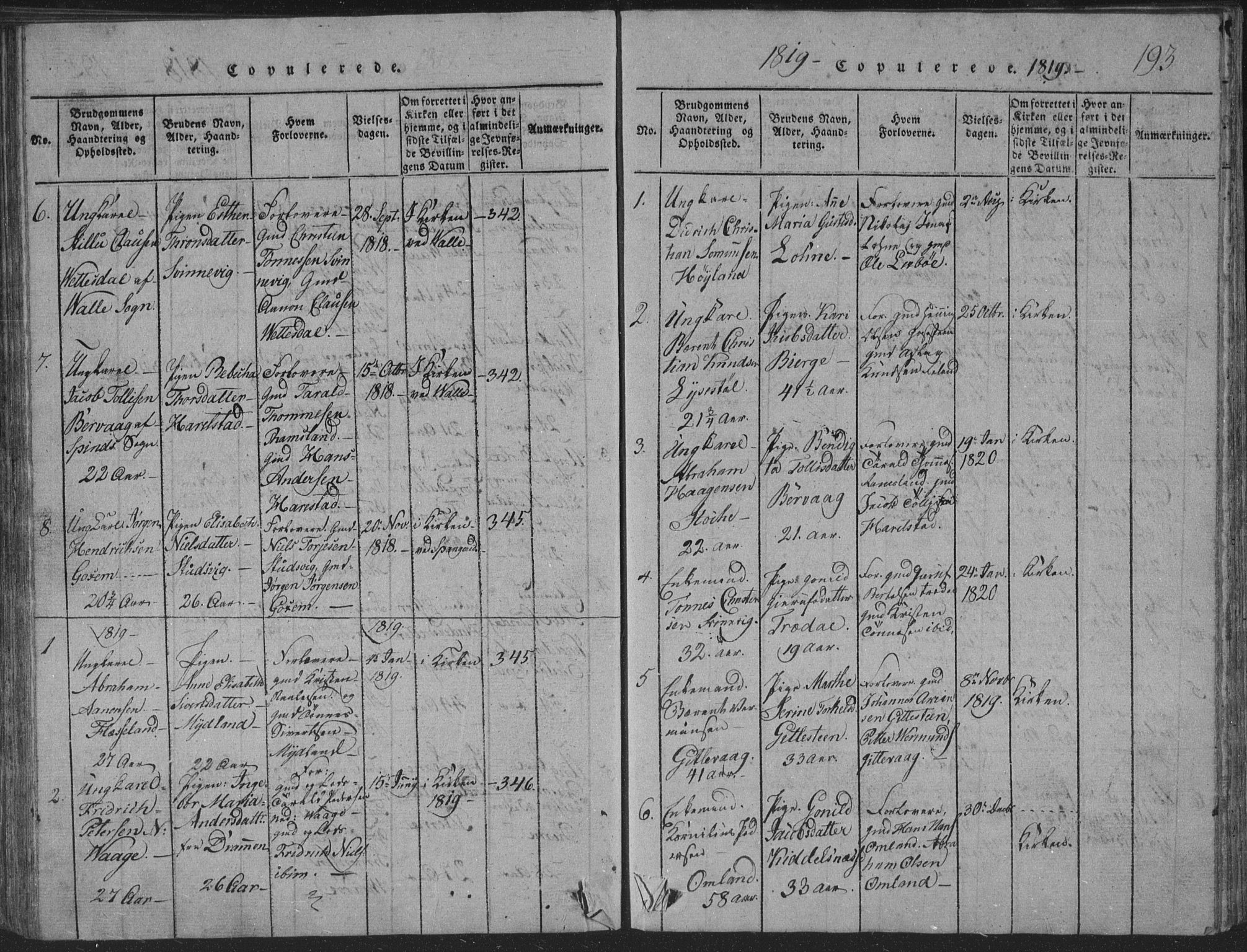 Sør-Audnedal sokneprestkontor, SAK/1111-0039/F/Fb/Fba/L0001: Parish register (copy) no. B 1, 1815-1850, p. 193