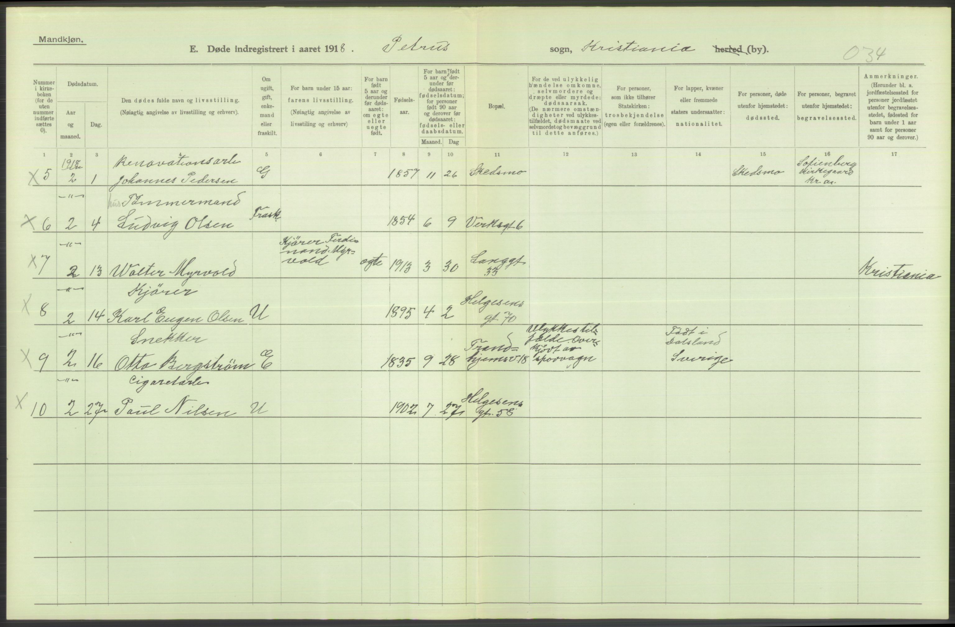 Statistisk sentralbyrå, Sosiodemografiske emner, Befolkning, RA/S-2228/D/Df/Dfb/Dfbh/L0010: Kristiania: Døde, 1918, p. 558