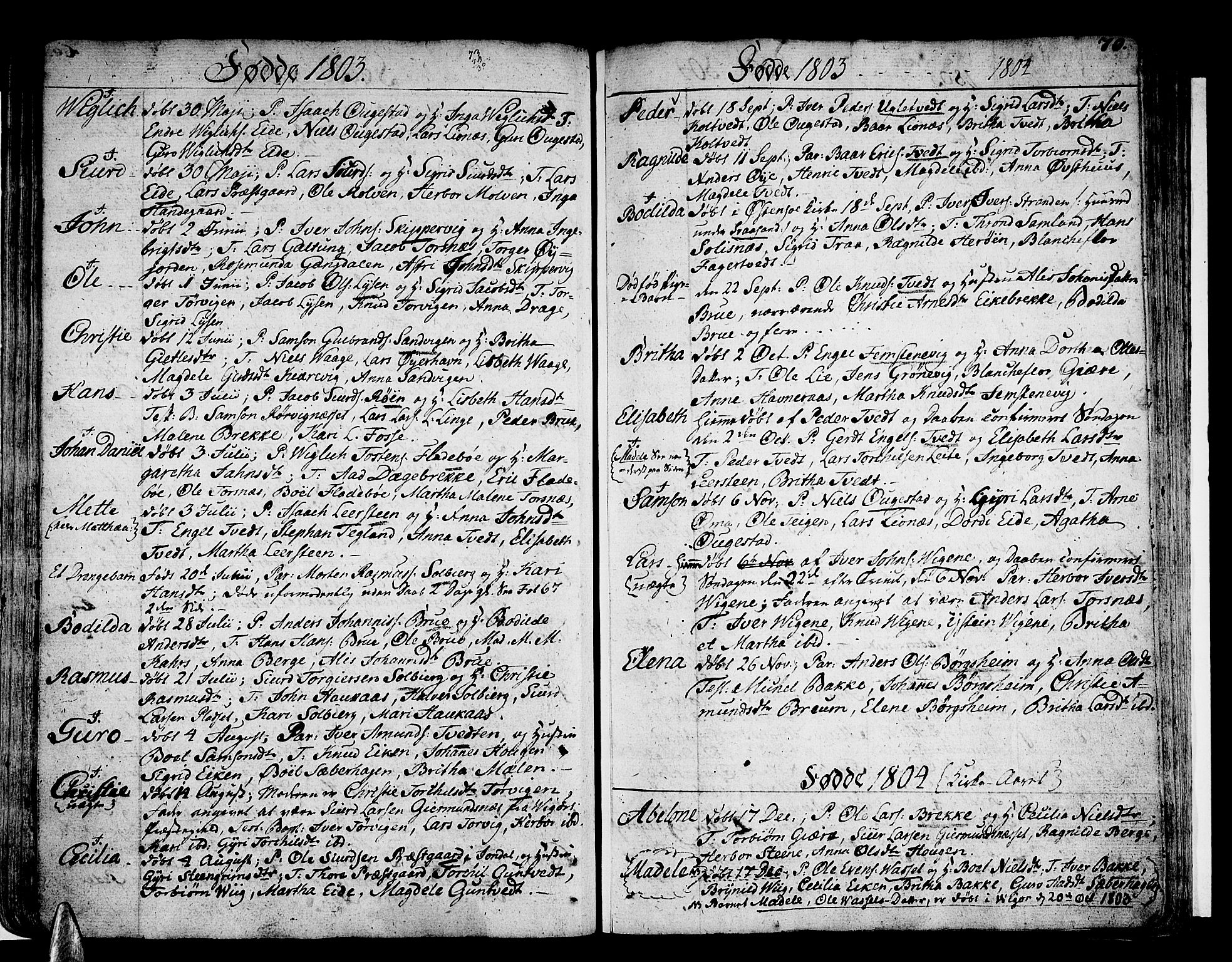 Strandebarm sokneprestembete, SAB/A-78401/H/Haa: Parish register (official) no. A 4, 1788-1817, p. 70