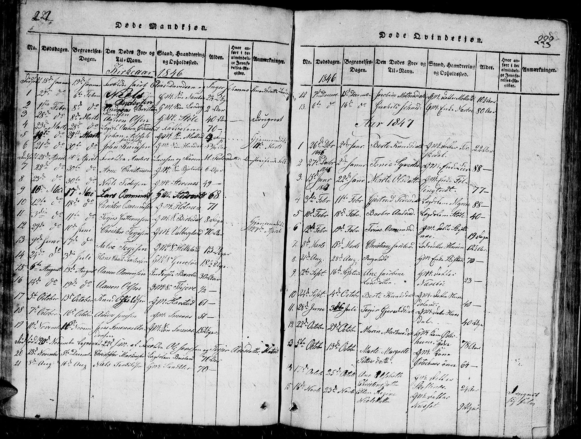 Hommedal sokneprestkontor, SAK/1111-0023/F/Fb/Fbb/L0003: Parish register (copy) no. B 3 /1, 1816-1850, p. 222-223