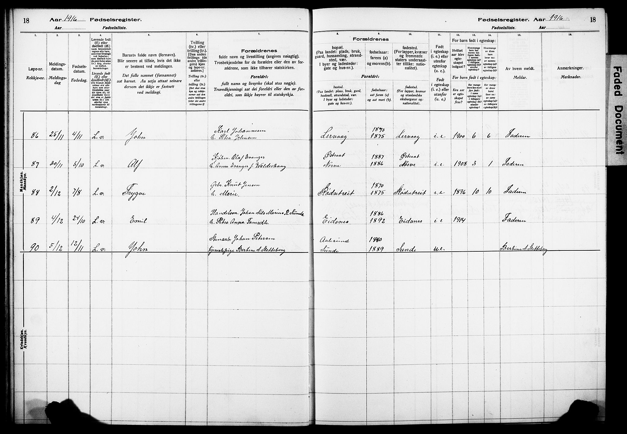 Ministerialprotokoller, klokkerbøker og fødselsregistre - Møre og Romsdal, SAT/A-1454/528/L0442: Birth register no. 528.II.4.1, 1916-1924, p. 18