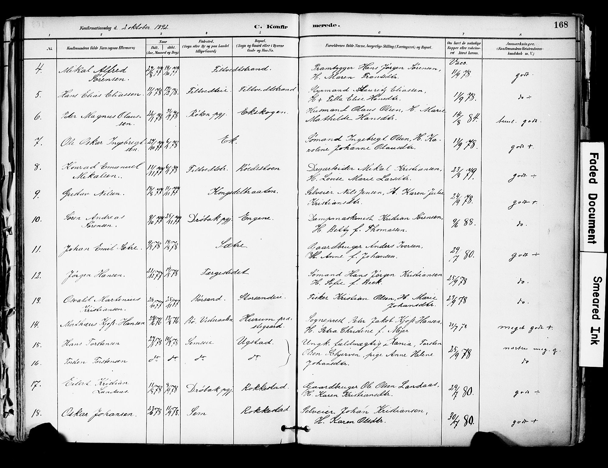 Hurum kirkebøker, AV/SAKO-A-229/F/Fa/L0014: Parish register (official) no. 14, 1882-1895, p. 168