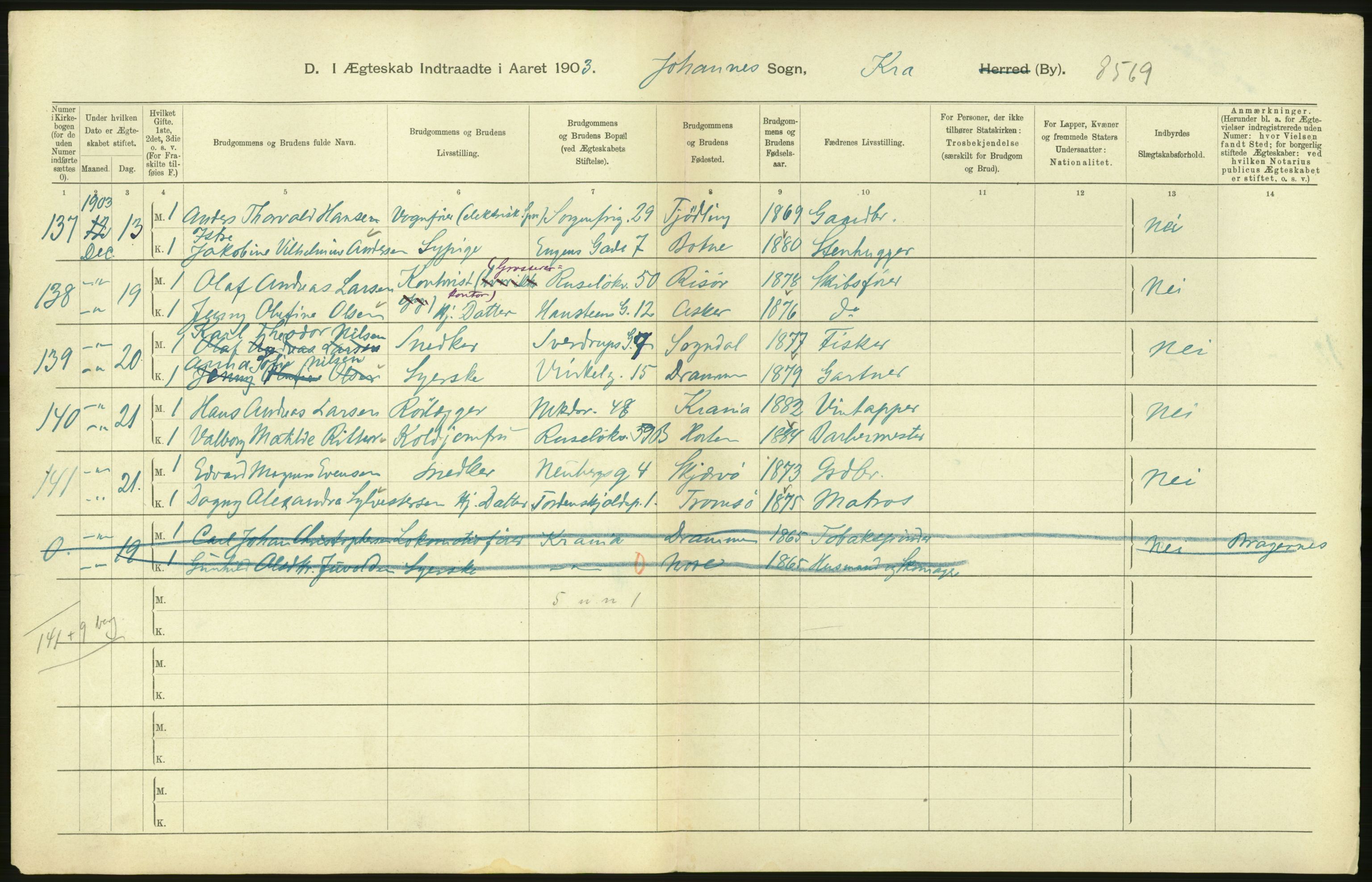 Statistisk sentralbyrå, Sosiodemografiske emner, Befolkning, AV/RA-S-2228/D/Df/Dfa/Dfaa/L0004: Kristiania: Gifte, døde, 1903, p. 556