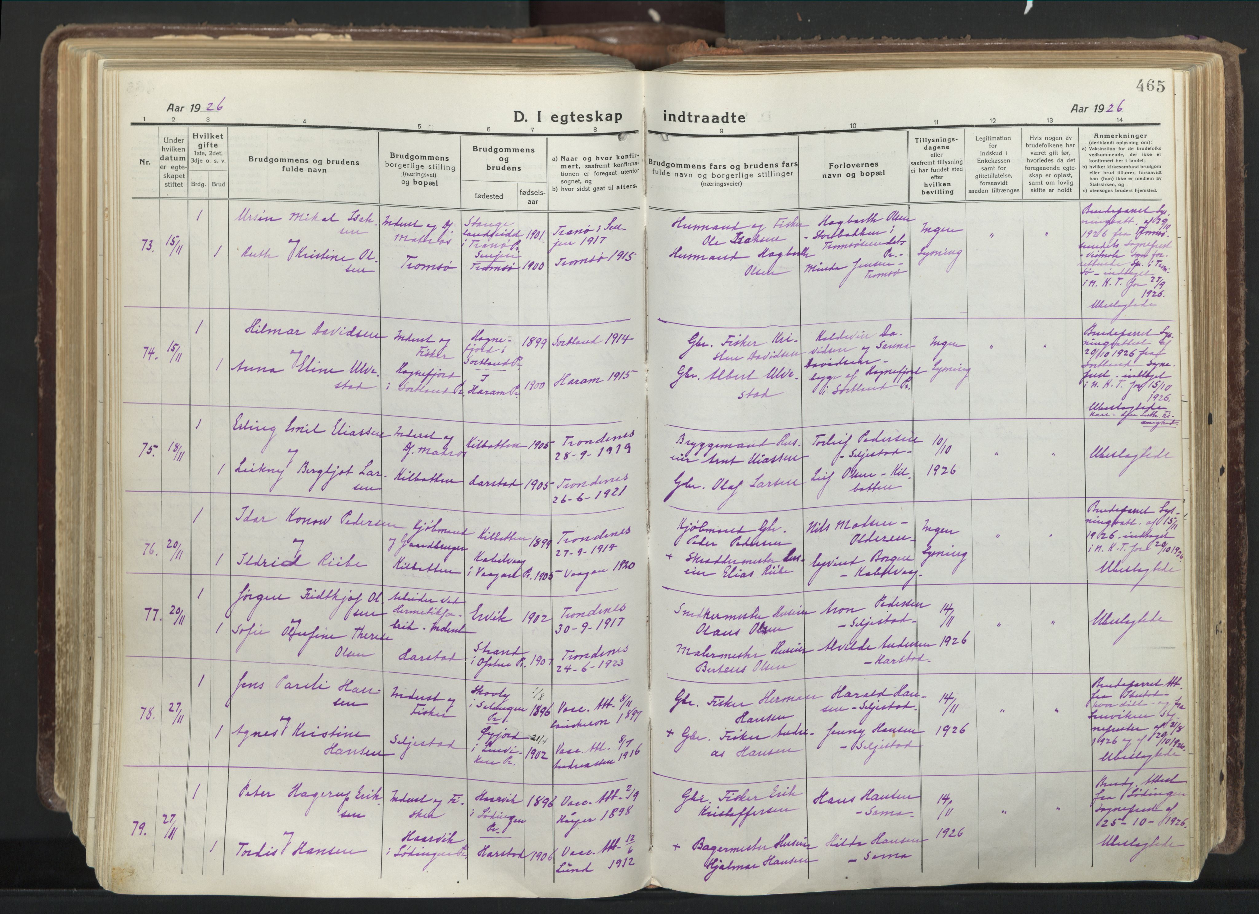 Trondenes sokneprestkontor, SATØ/S-1319/H/Ha/L0019kirke: Parish register (official) no. 19, 1919-1928, p. 465