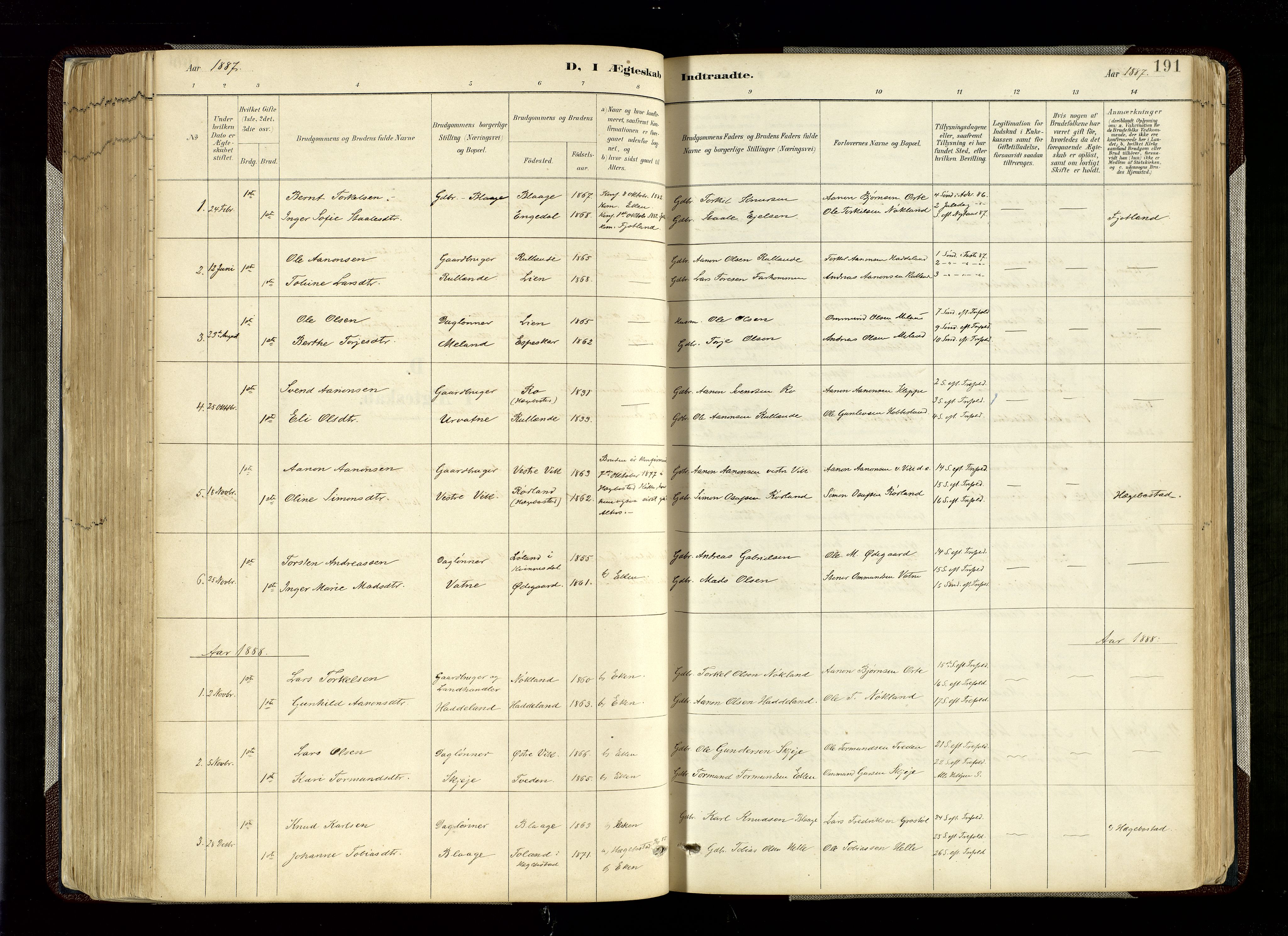 Hægebostad sokneprestkontor, SAK/1111-0024/F/Fa/Fab/L0004: Parish register (official) no. A 4, 1887-1929, p. 191
