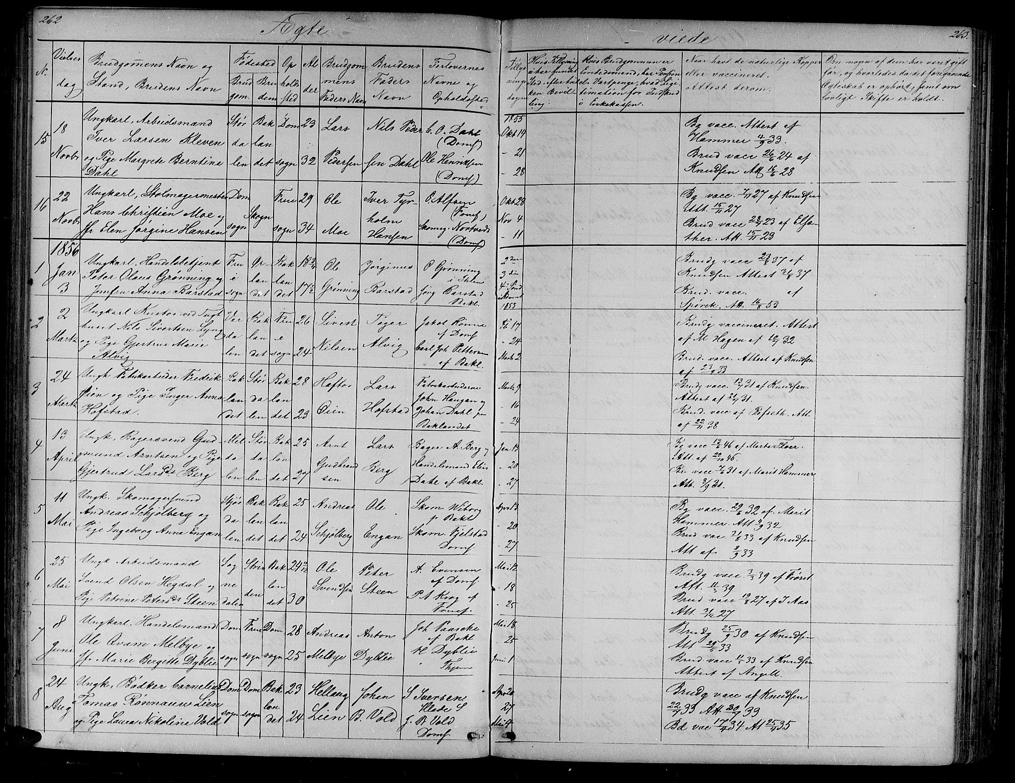 Ministerialprotokoller, klokkerbøker og fødselsregistre - Sør-Trøndelag, SAT/A-1456/604/L0219: Parish register (copy) no. 604C02, 1851-1869, p. 262-263