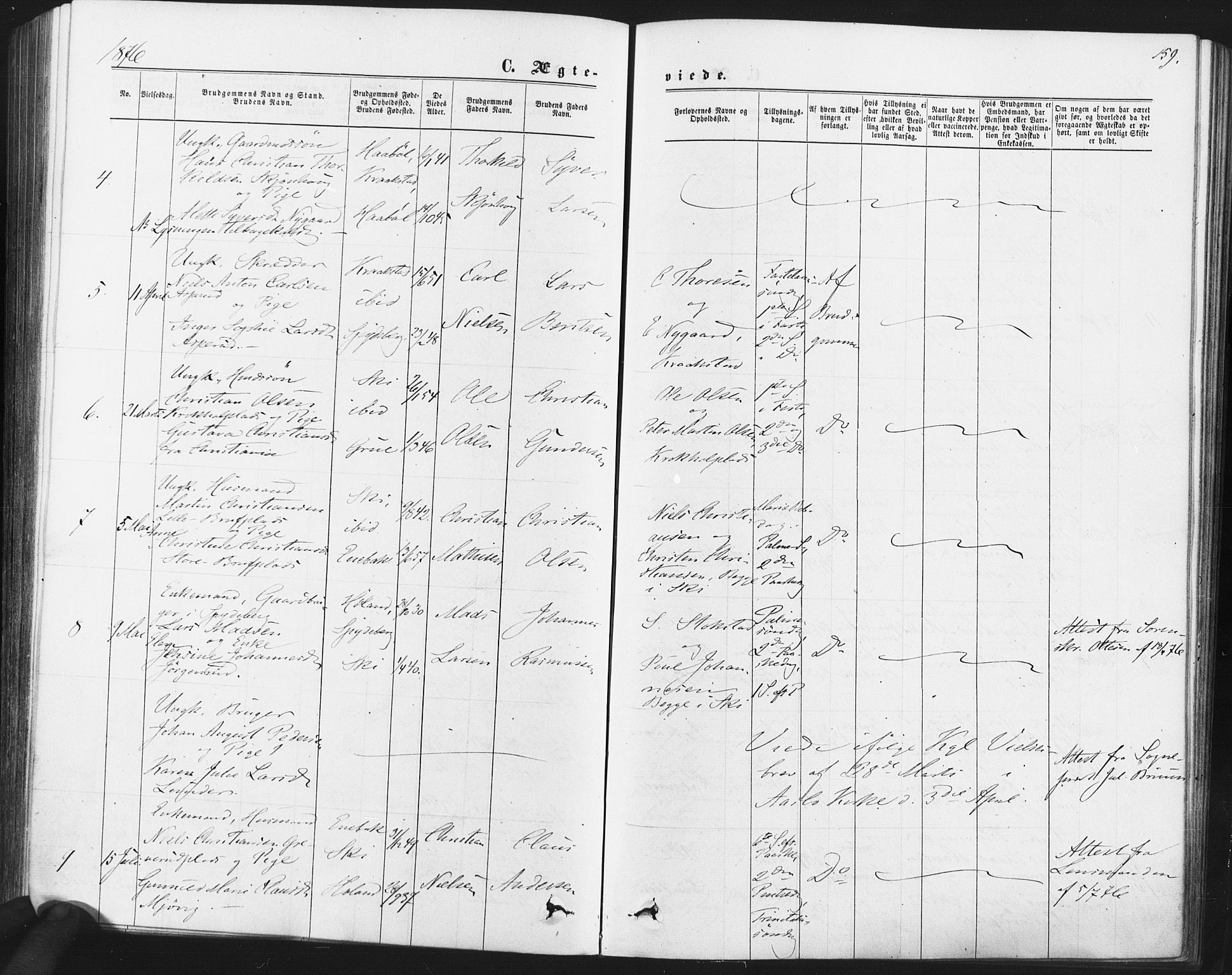 Kråkstad prestekontor Kirkebøker, AV/SAO-A-10125a/F/Fa/L0008: Parish register (official) no. I 8, 1870-1879, p. 159