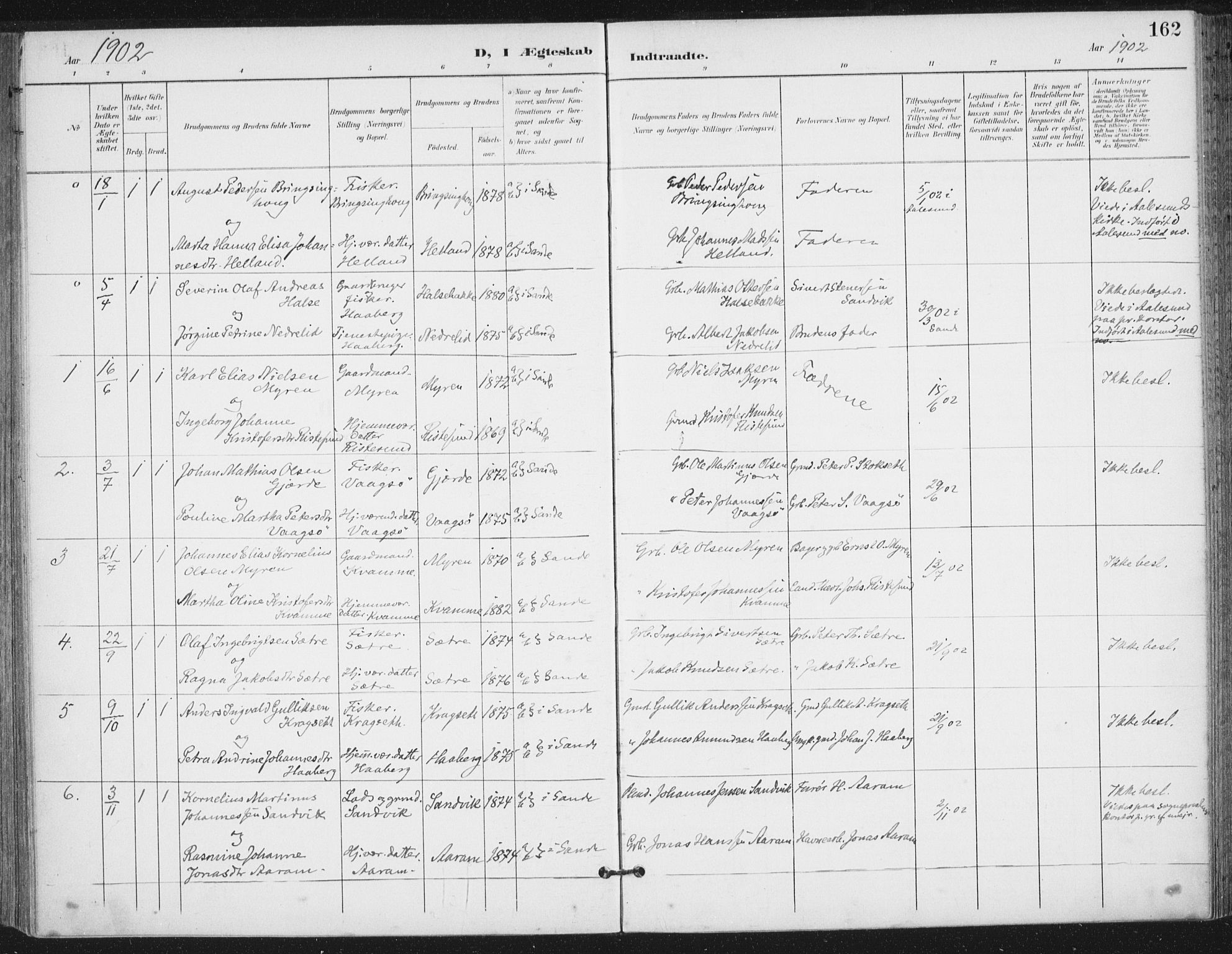 Ministerialprotokoller, klokkerbøker og fødselsregistre - Møre og Romsdal, SAT/A-1454/503/L0038: Parish register (official) no. 503A06, 1901-1917, p. 162