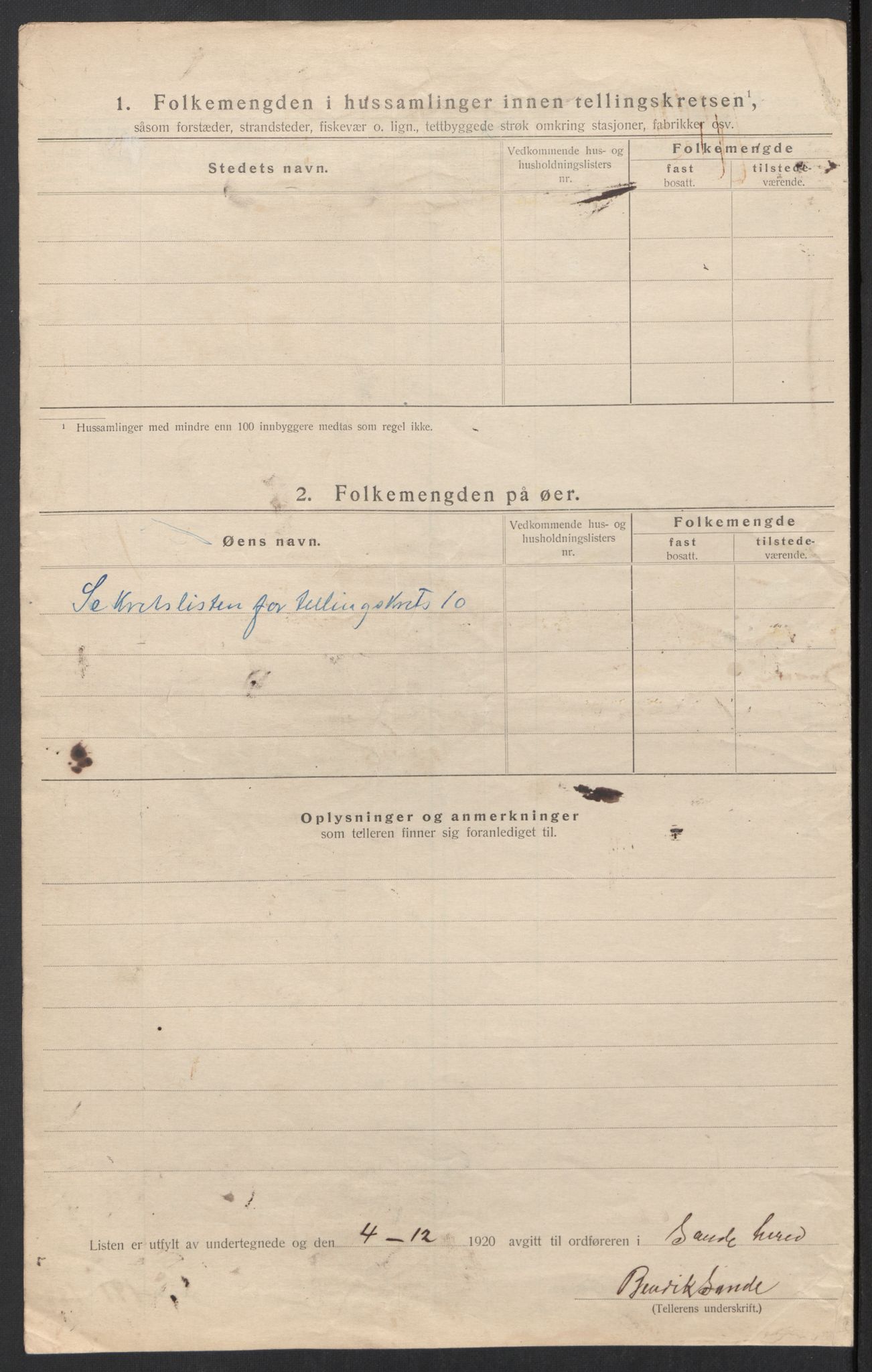 SAT, 1920 census for Sande (MR), 1920, p. 41