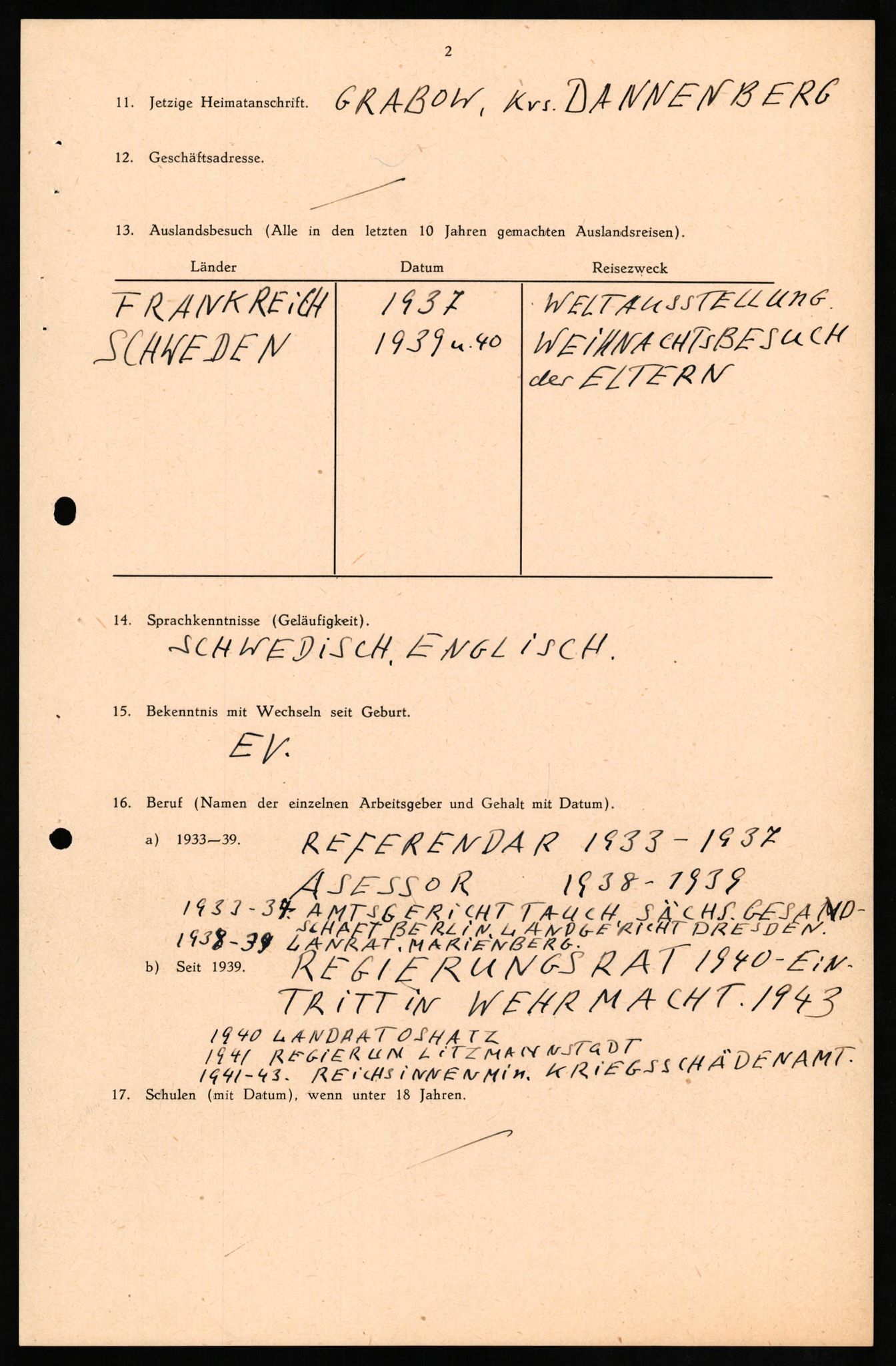 Forsvaret, Forsvarets overkommando II, AV/RA-RAFA-3915/D/Db/L0013: CI Questionaires. Tyske okkupasjonsstyrker i Norge. Tyskere., 1945-1946, p. 3