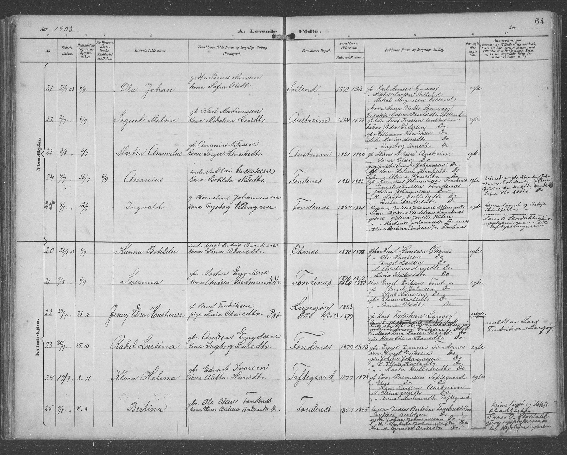 Lindås Sokneprestembete, AV/SAB-A-76701/H/Hab/Habc/L0004: Parish register (copy) no. C 4, 1894-1910, p. 64