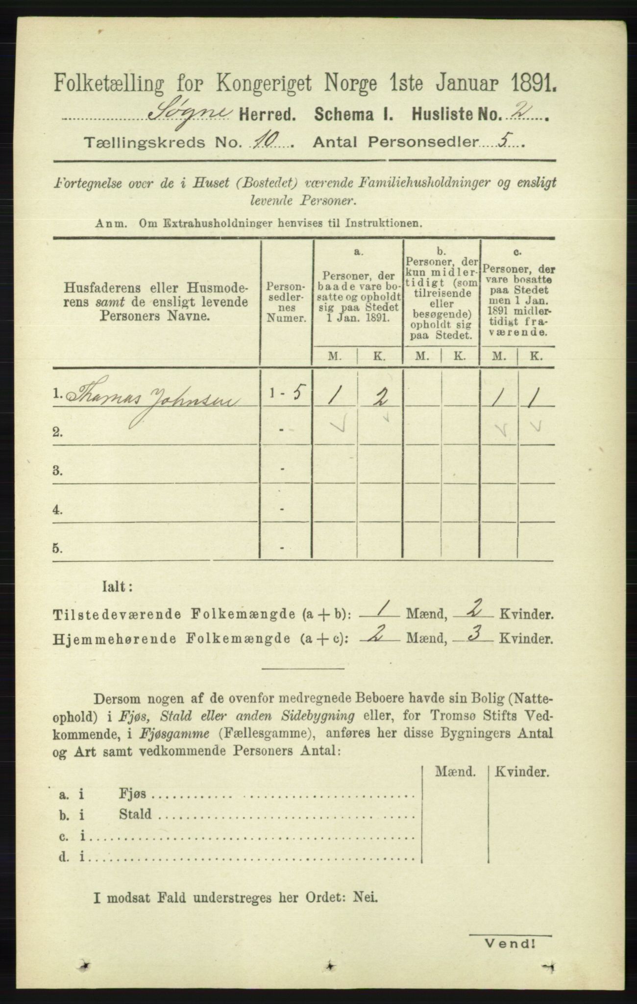 RA, 1891 census for 1018 Søgne, 1891, p. 2679