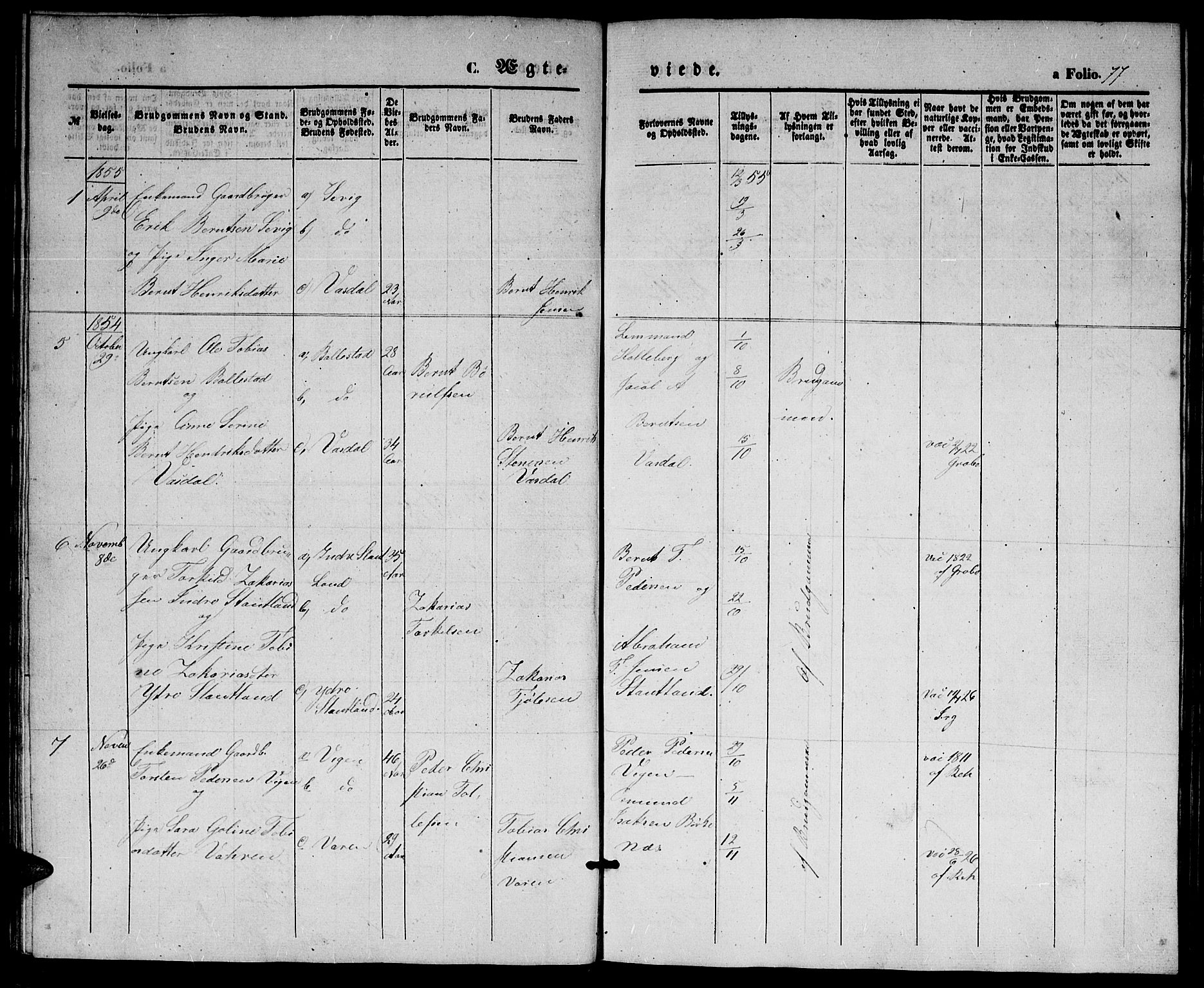 Herad sokneprestkontor, SAK/1111-0018/F/Fb/Fbb/L0002: Parish register (copy) no. B 2, 1853-1871, p. 77