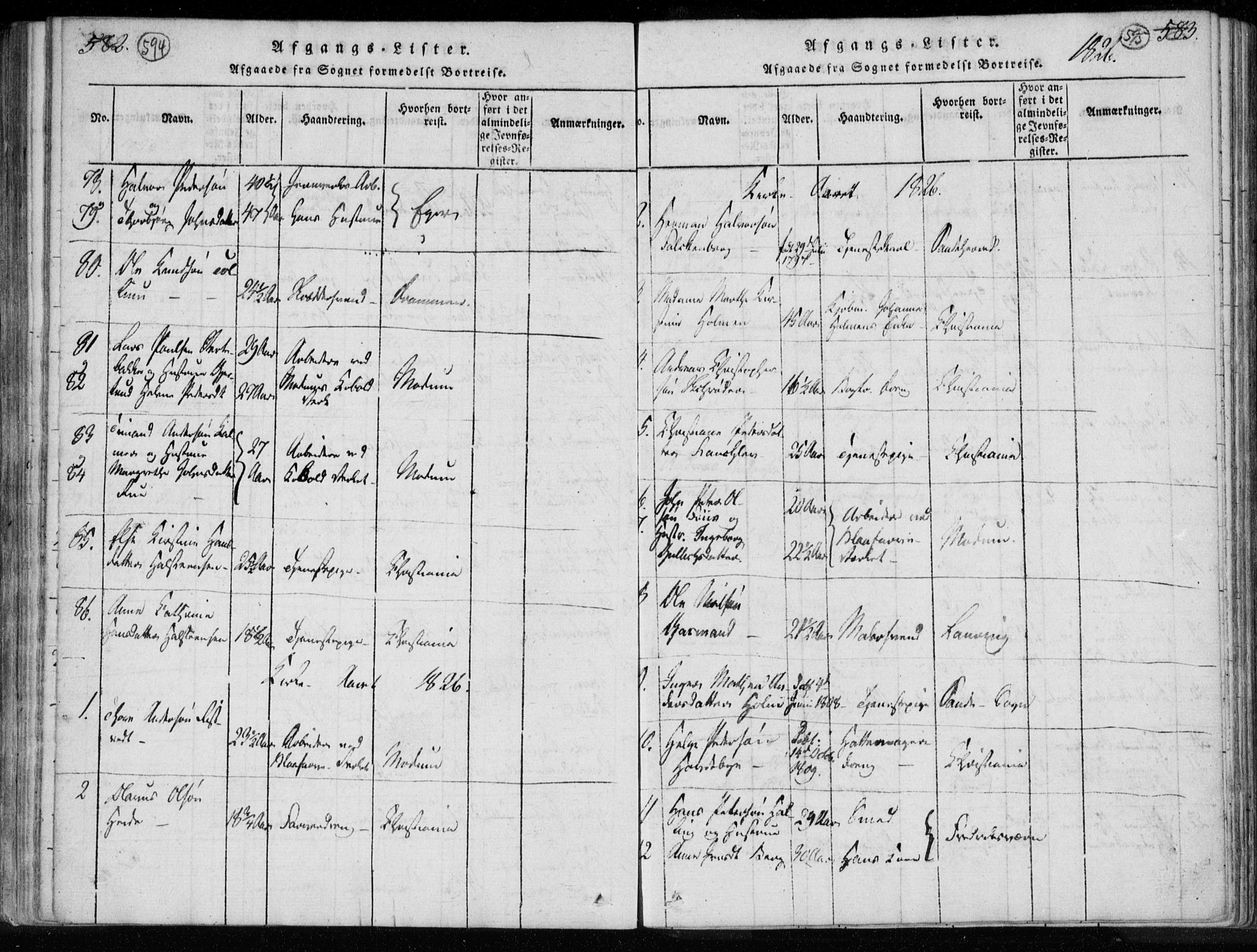 Kongsberg kirkebøker, SAKO/A-22/F/Fa/L0008: Parish register (official) no. I 8, 1816-1839, p. 594-595