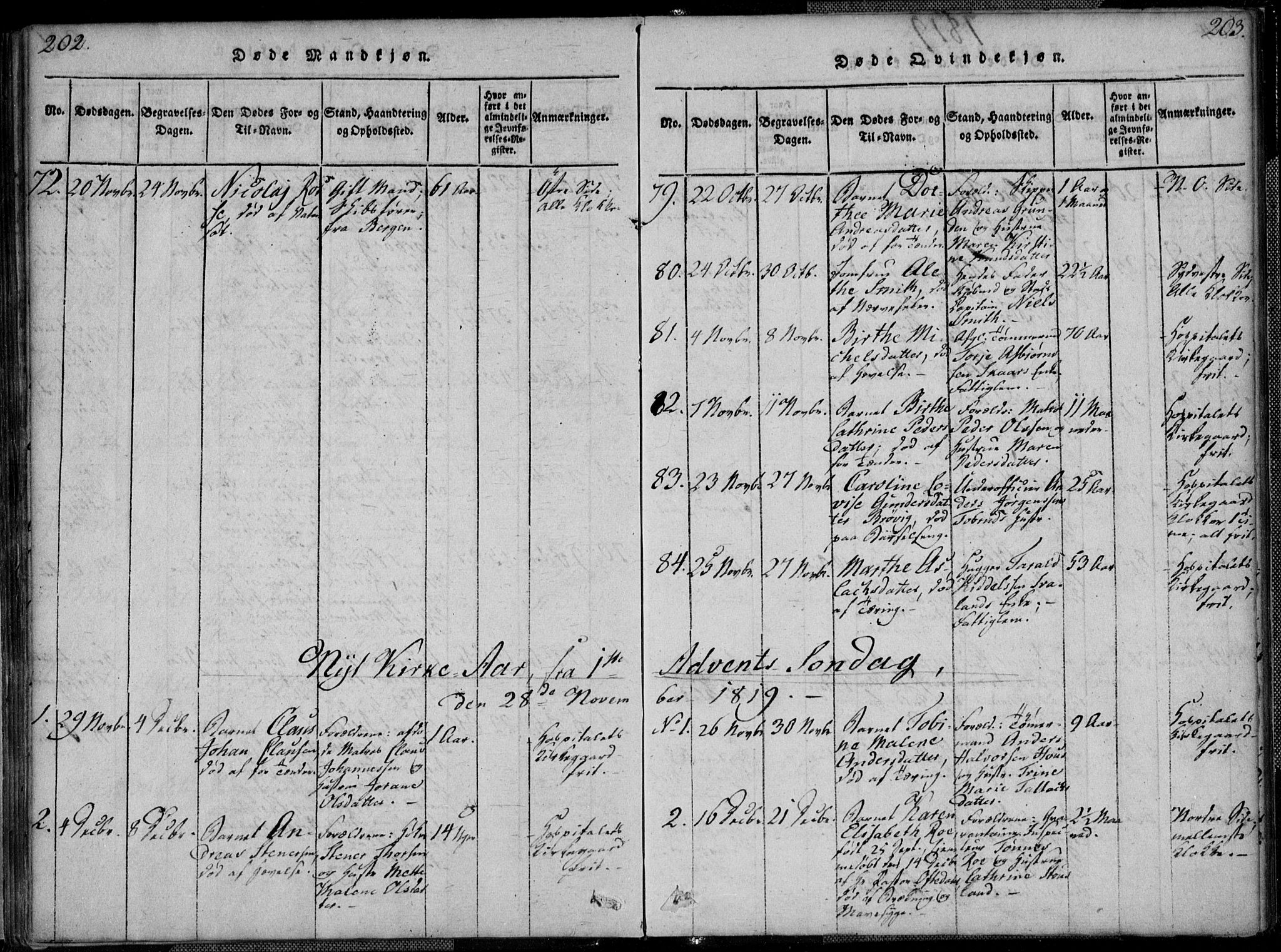 Kristiansand domprosti, SAK/1112-0006/F/Fa/L0008: Parish register (official) no. A 8, 1818-1821, p. 202-203