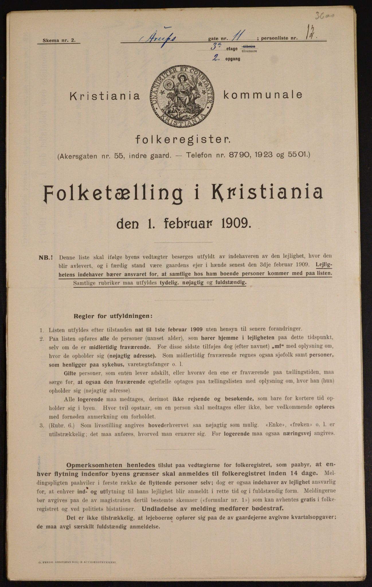 OBA, Municipal Census 1909 for Kristiania, 1909, p. 2144